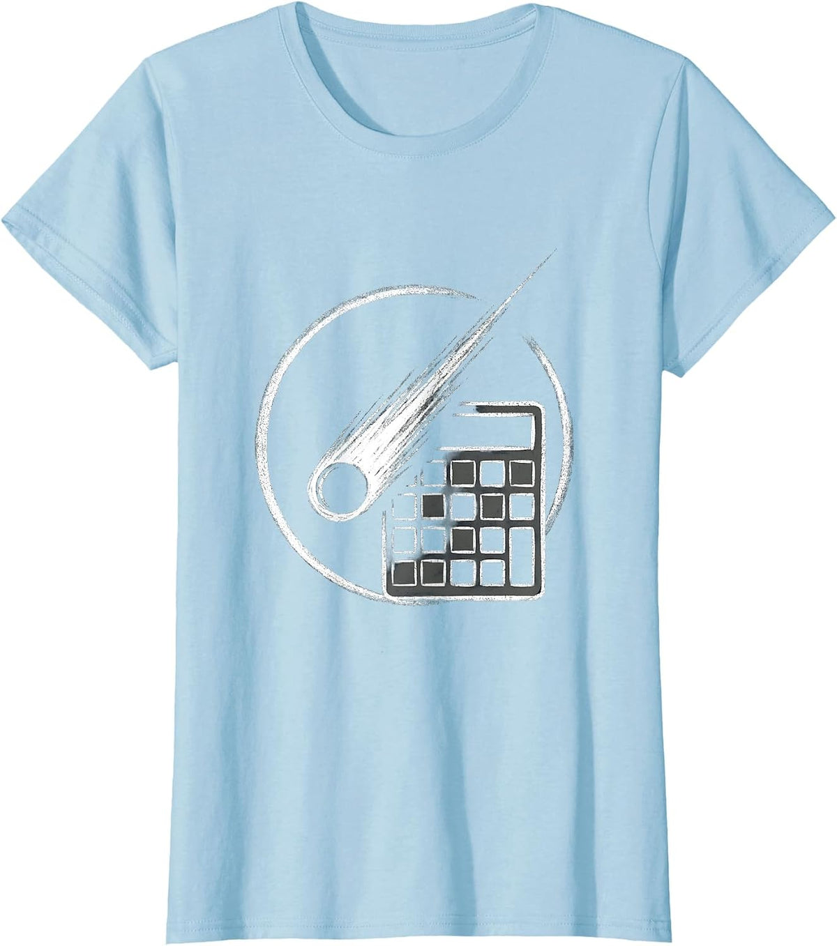 Science Teacher Comet and Calculator Graphic T-Shirt - Baby Blue