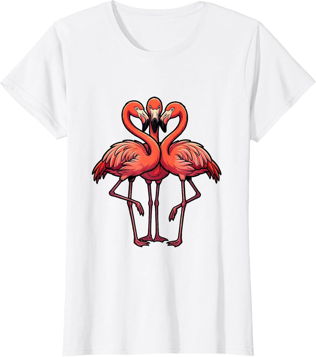 Flamingo Flock Cartoon Bird Humor Matching Group T-Shirt - White