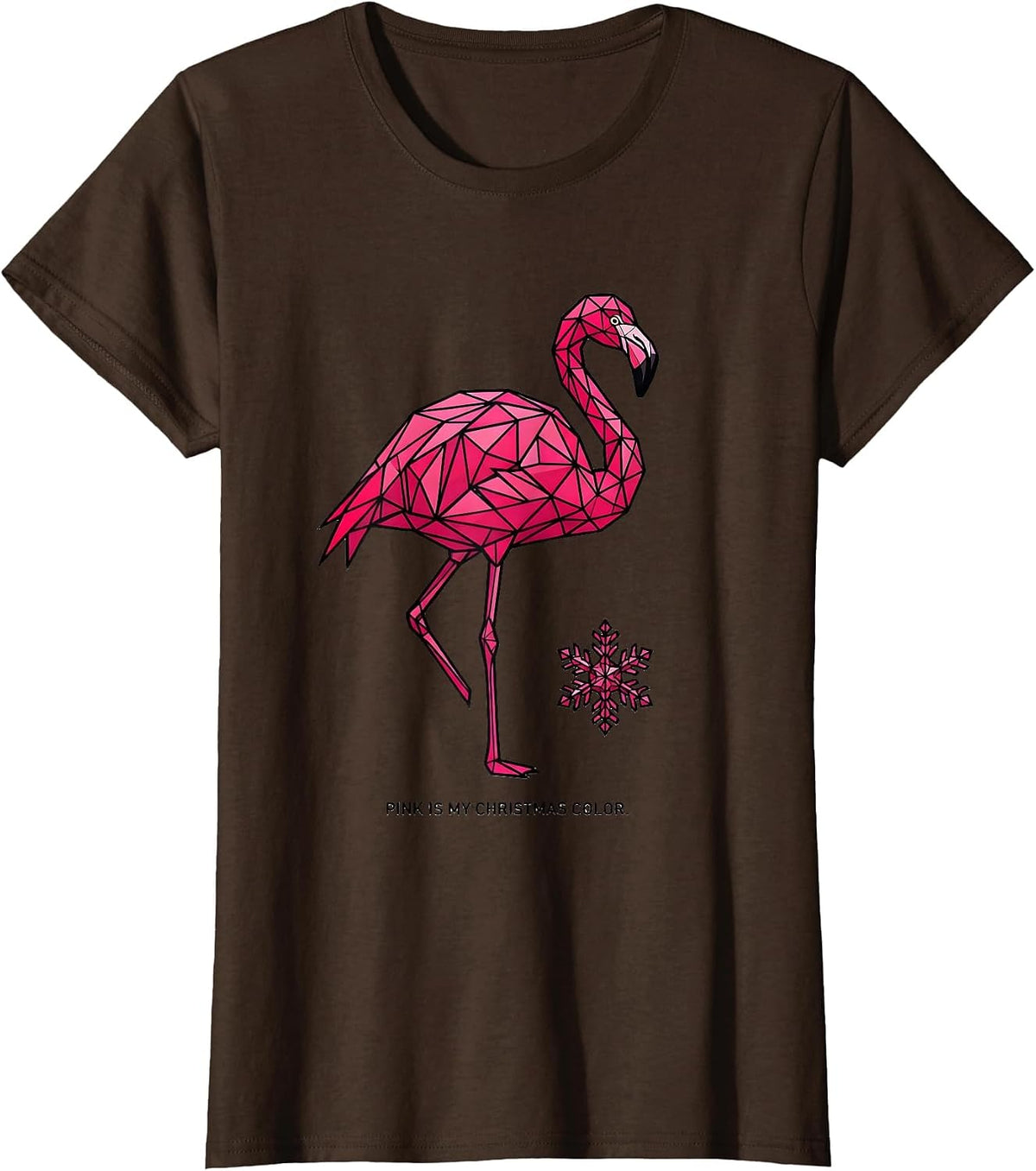 Women's Pink Is My Christmas Color Geometric Flamingo Funny Holiday T-Shirt - Brown