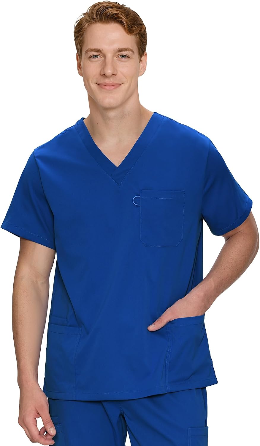 COZYFIT Scrub Tops for Men, Classic V-Neck Top with 4 Pockets - Royal Blue