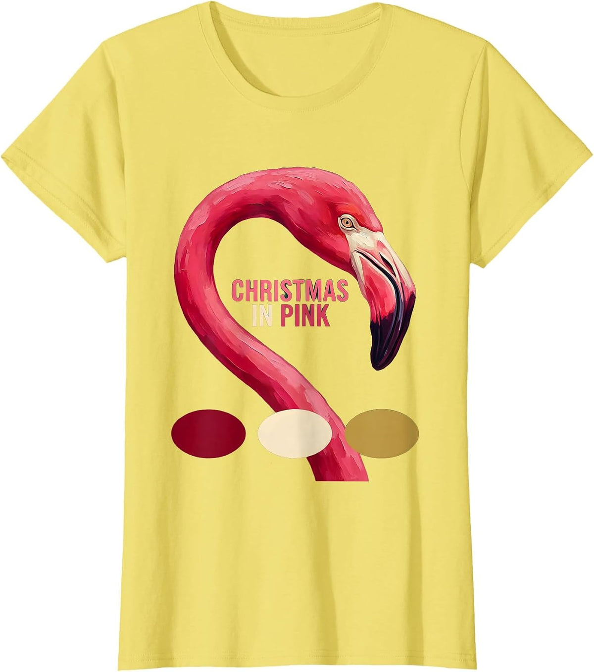 Christmas in Pink Pink Flamingo Christmas Novelty Humor T-Shirt - Lemon Yellow
