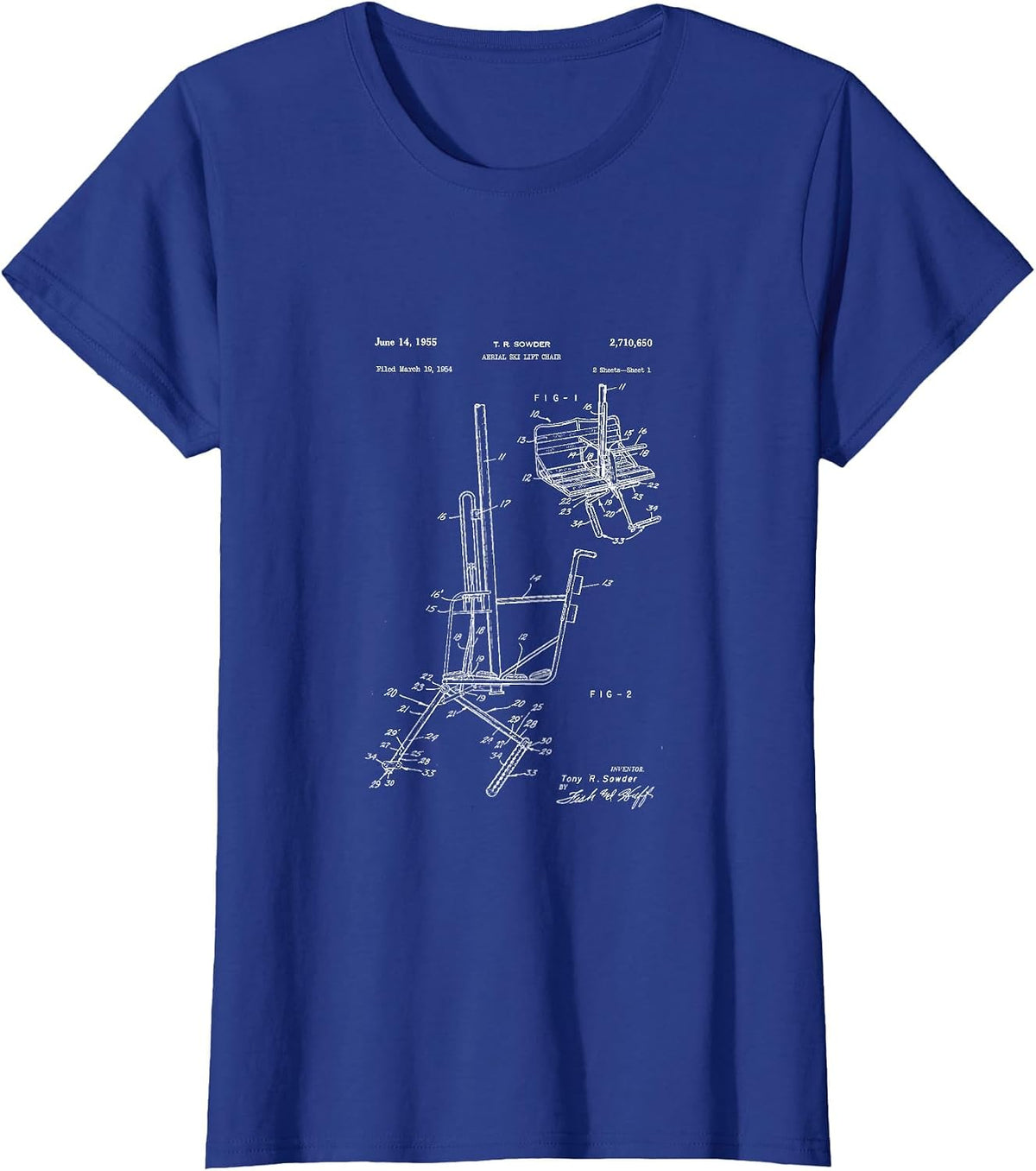 Schematic of Ski Lift Chair T-Shirt - Royal Blue