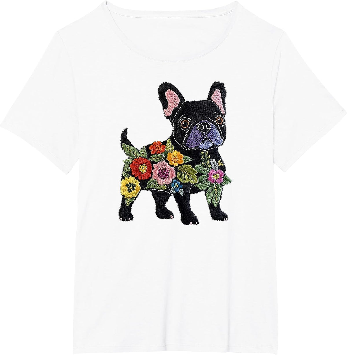 French Bulldog Flower Funny Dog Silhouette Floral Women Men T-Shirt - White