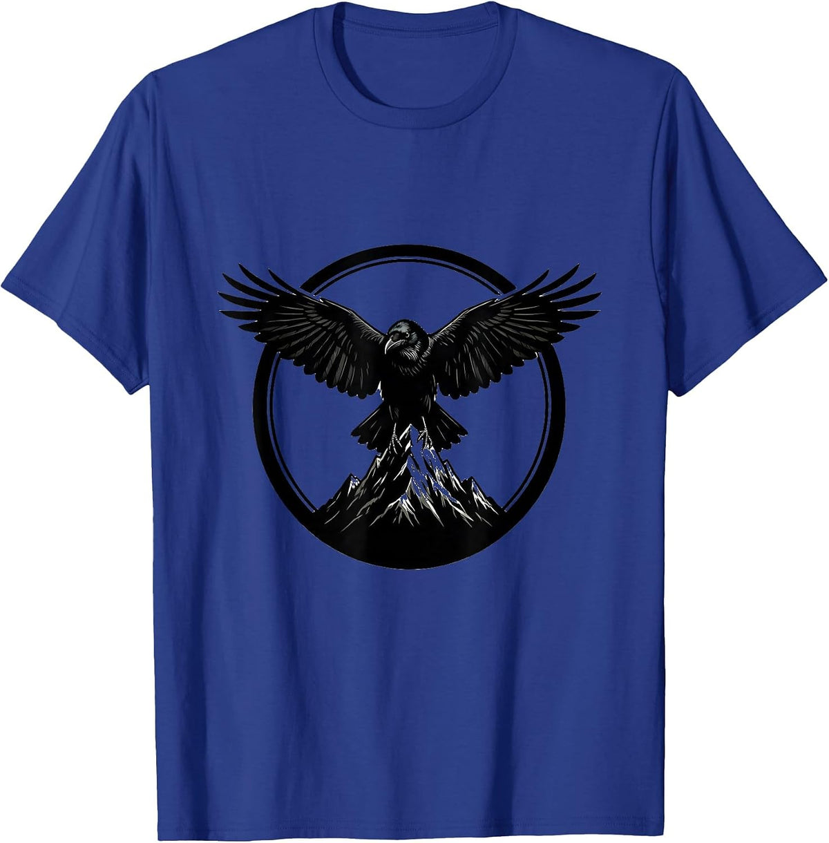 Crow With Spread Wings Over Mountain Peak T-Shirt - Royal Blue
