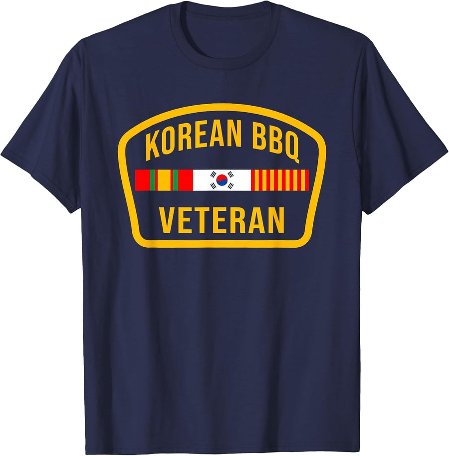 Korean BBQ Veteran Funny Food Lover Gym Cheat Day Military T-Shirt - Navy Blue