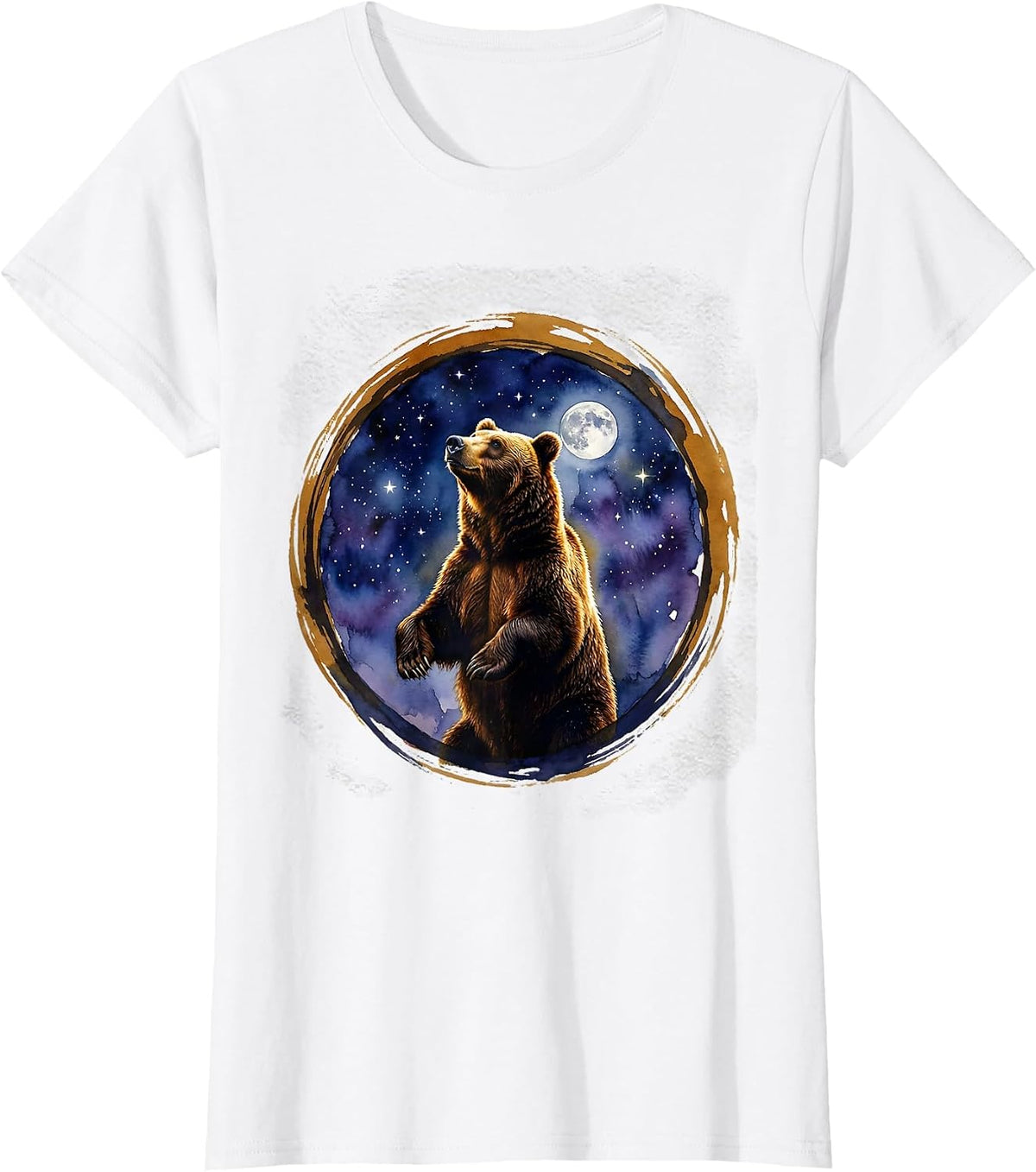 Women's Faith Over Fear Bear Under Starry Sky Graphic T-Shirt - White