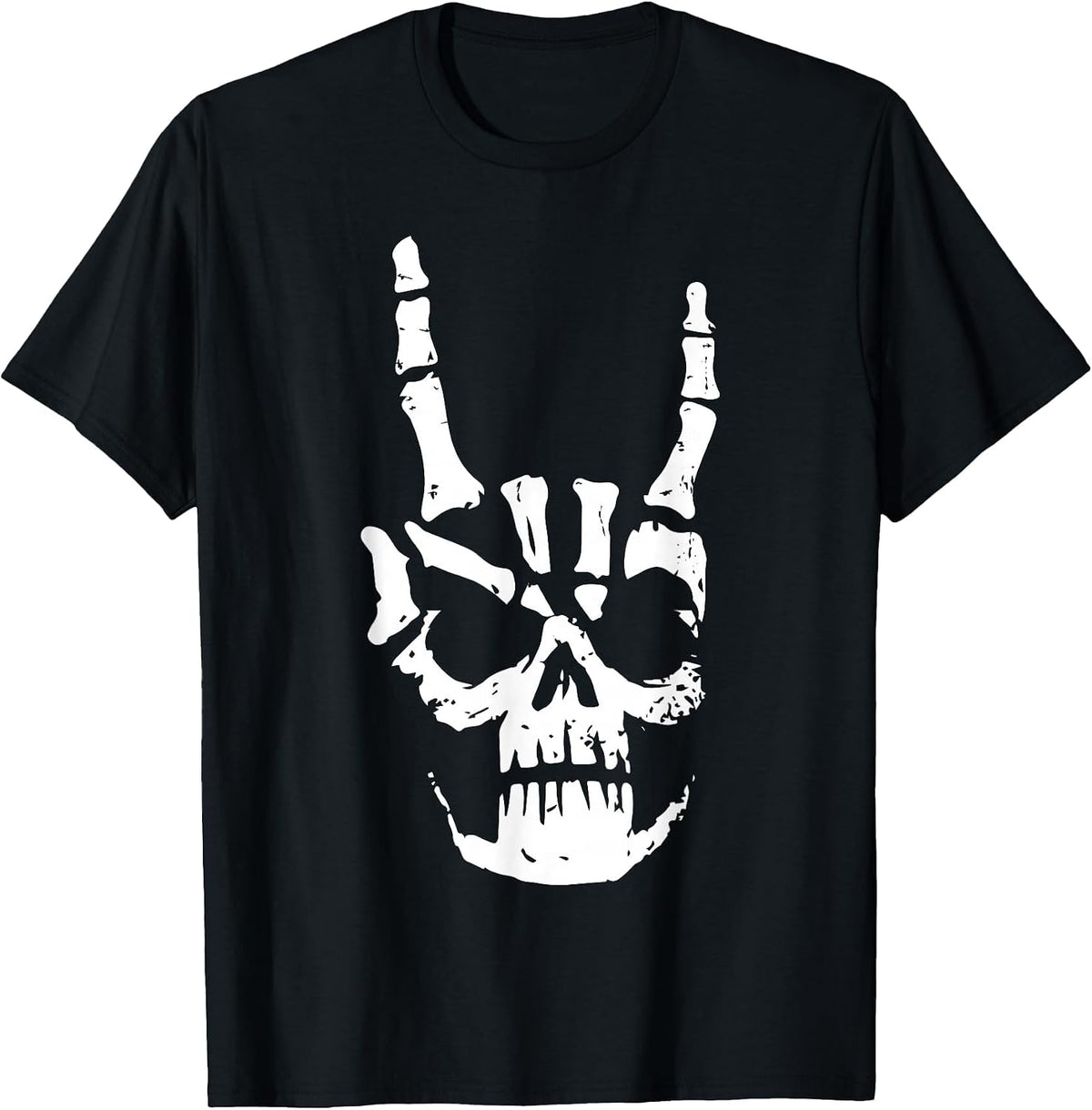Hard Rock Skull Horn Hands Heavy Metal Gothic T-Shirt - Black