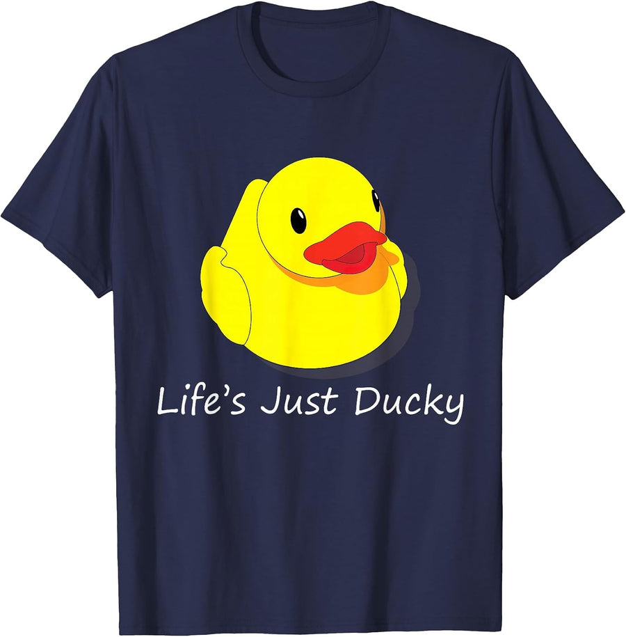 Life’s Just Ducky Cute Yellow Rubber Duck Art T-Shirt - Navy Blue