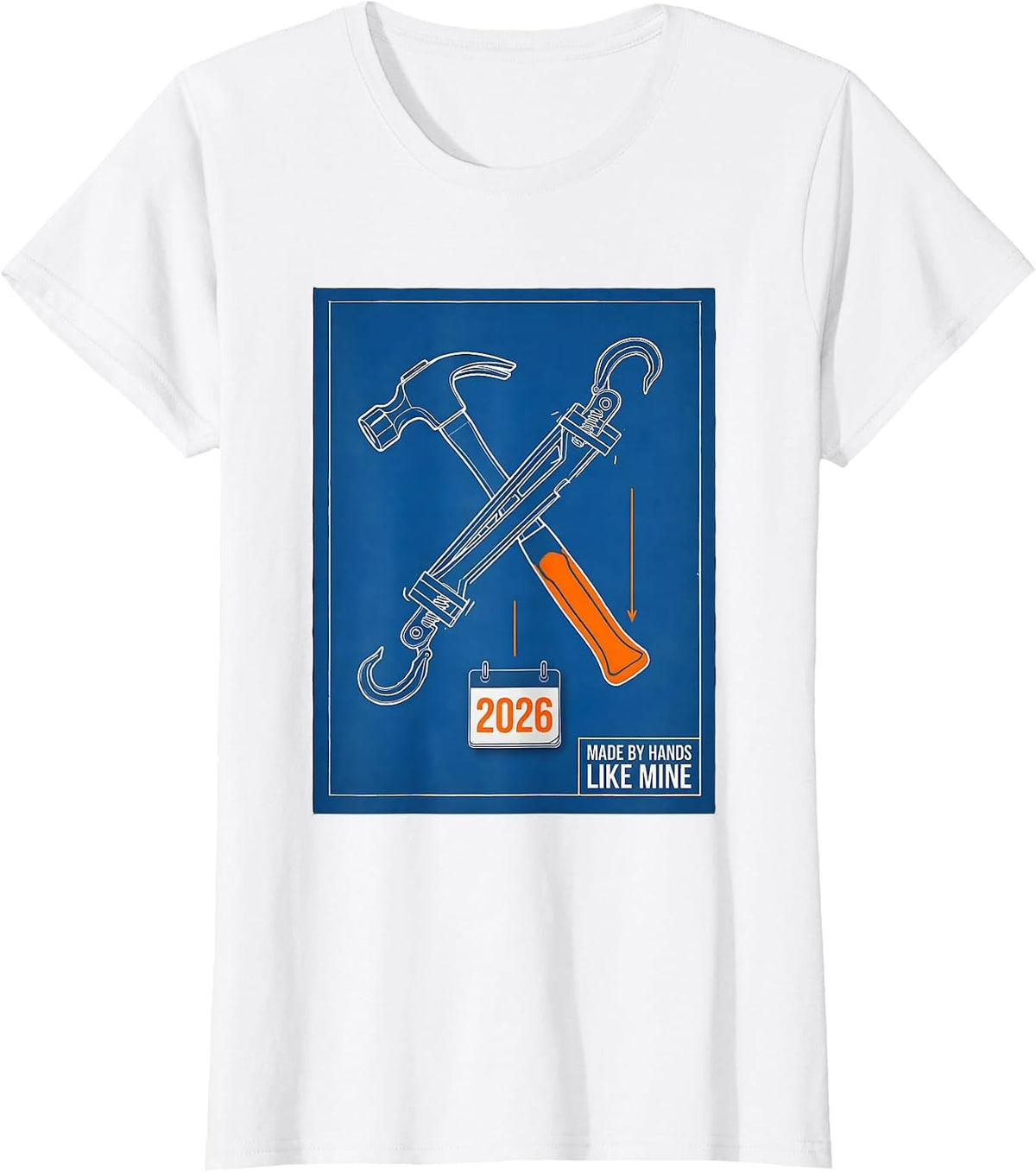 Women's Made By Hands Like Mine Technical Blueprint Blue Collar T-Shirt - White