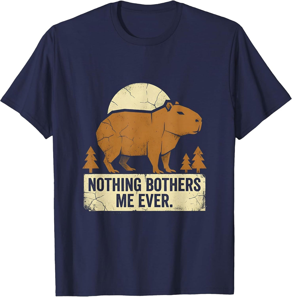 Nothing Bothers Me Ever Chill Capybara Design T-Shirt - Navy Blue