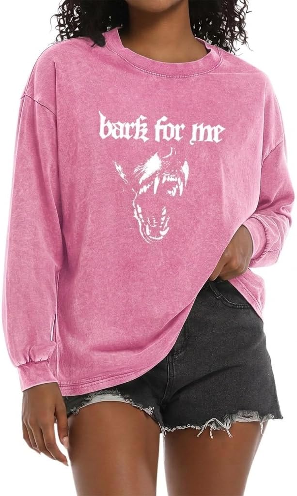 Women Goth Grunge Bark for Me Shirt Streetwear Graphic Tees Gothic Acid Wash Long Sleeve Shirts - Pink