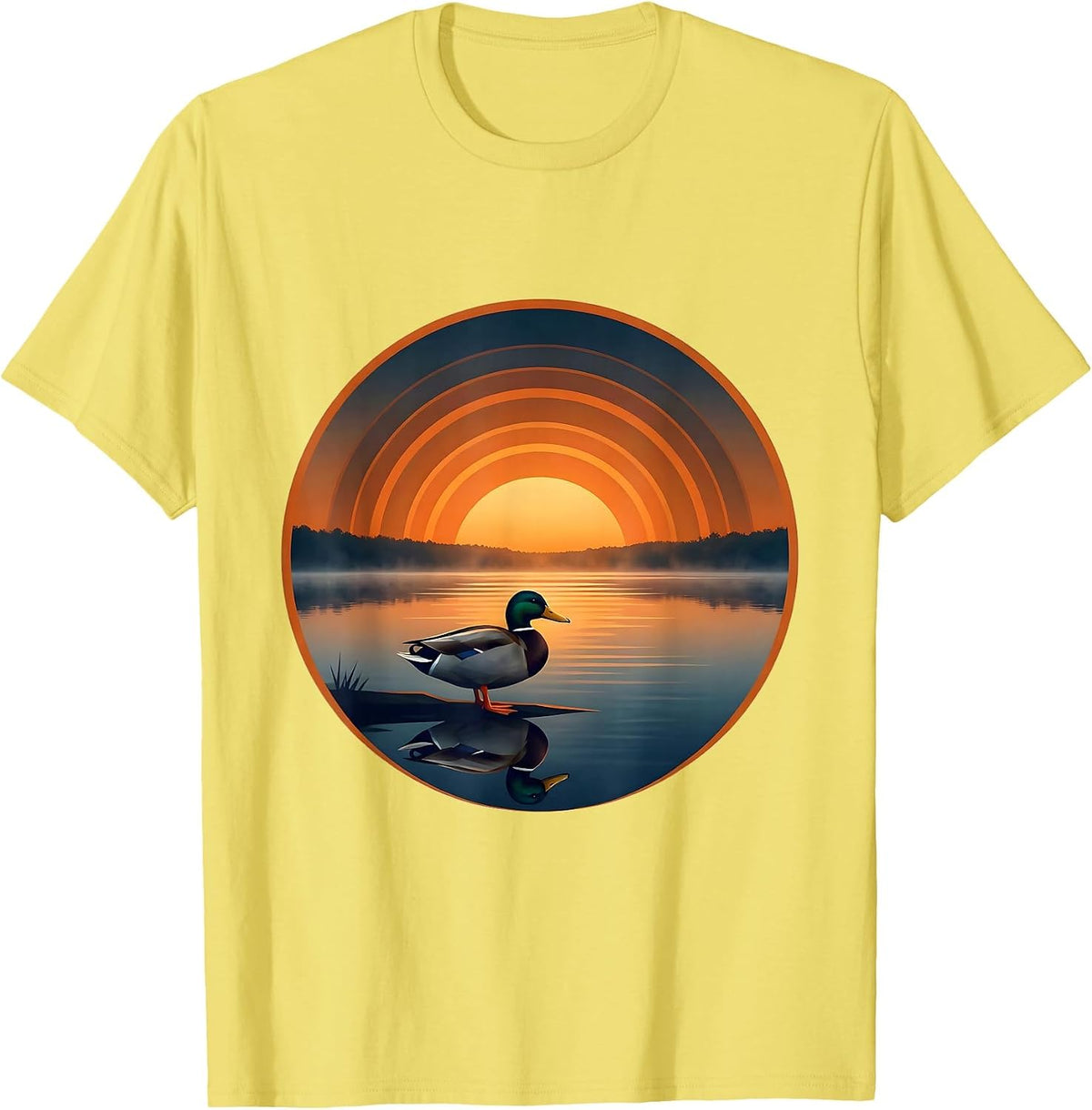 Men's Duck Silhouette Misty Sunrise Lake Graphic T-Shirt - Lemon Yellow