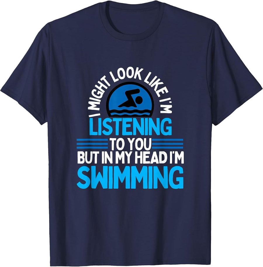 Funny Swimming Shirt Women Girls Swimmer Peace Love Swim T-Shirt - Navy Blue