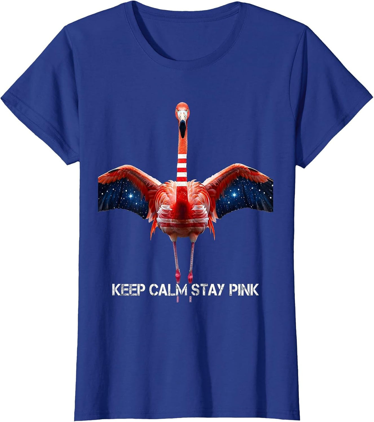 Women's Keep Calm Stay Pink Flamingo Graphic Design T-Shirt - Royal Blue
