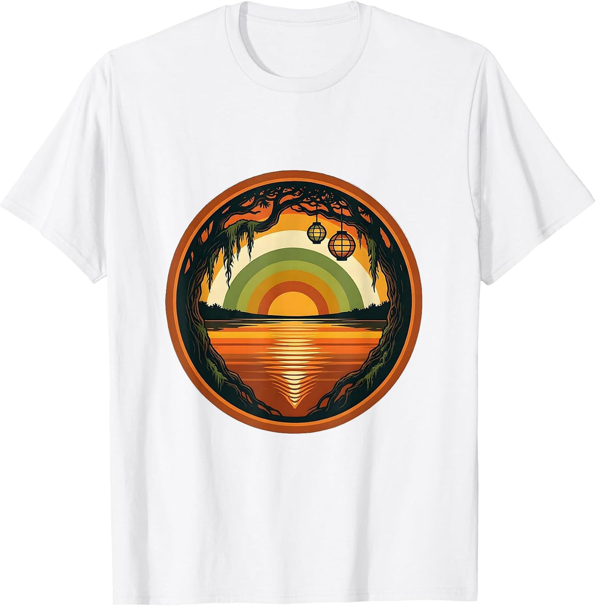 Mardi Gras Bayou Lantern Reflection Scene T-Shirt - White