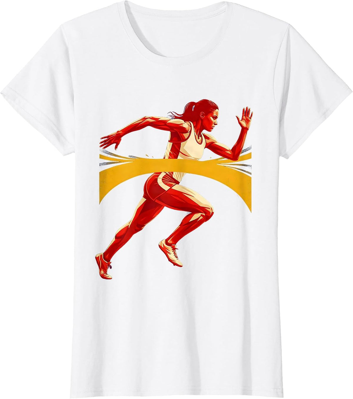 Women's Sprinter Breaking the Tape Track and Field Graphic T-Shirt - White