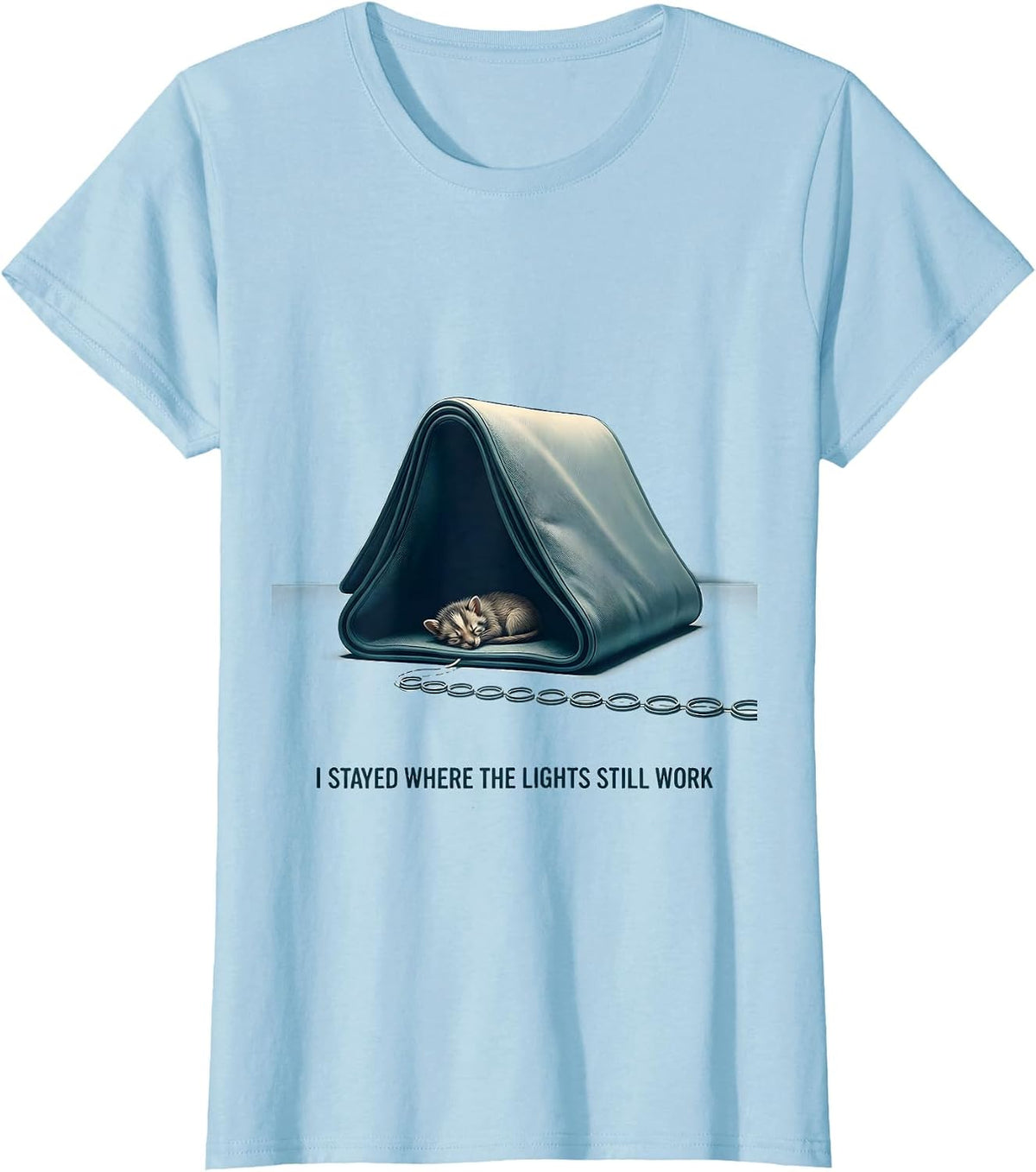 I Stayed Where The Lights Still Work Funny Vet Tech T-Shirt - Baby Blue