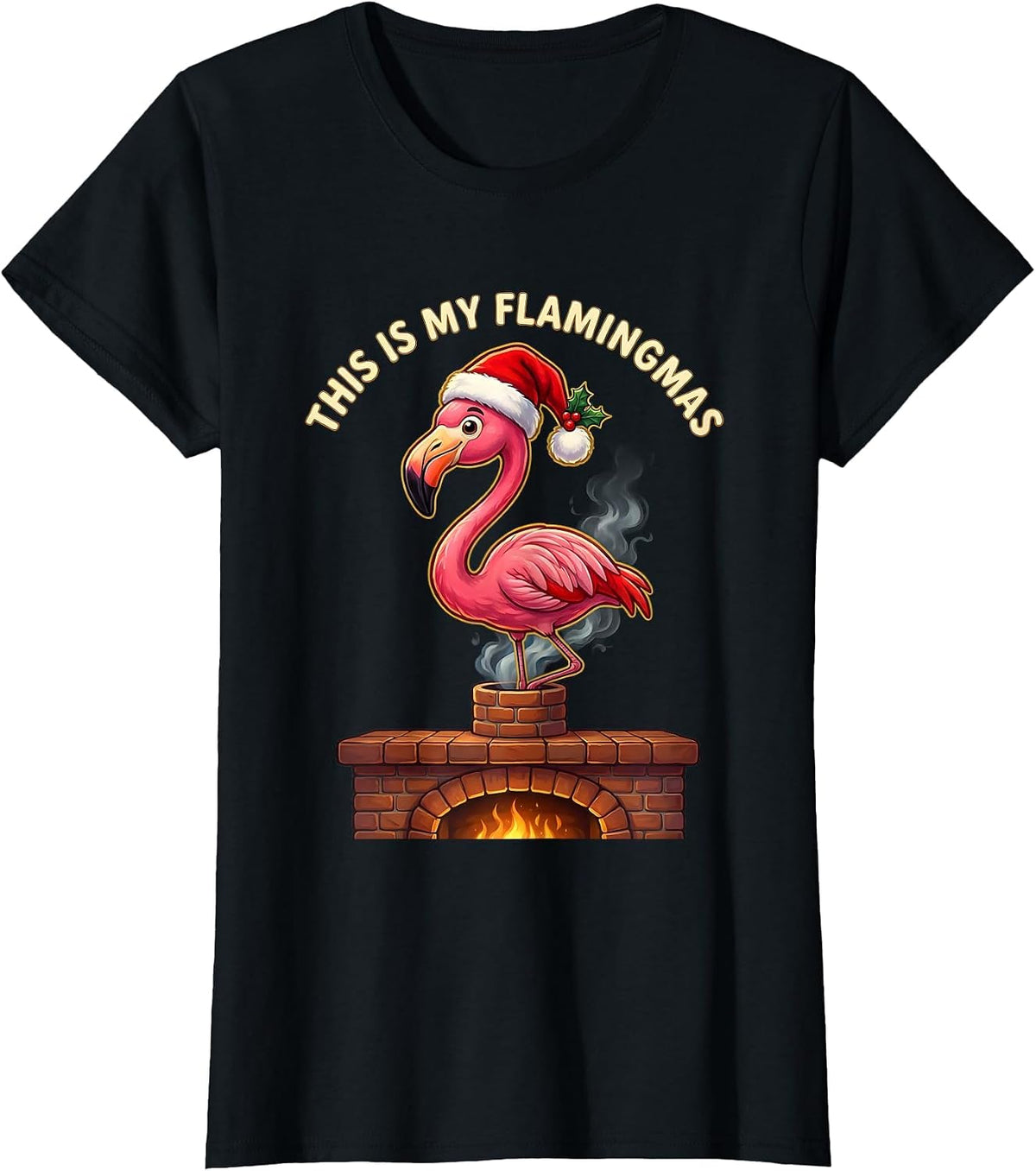 This Is My Flamingmas Pink Flamingo Santa Hat Christmas T-Shirt - Black