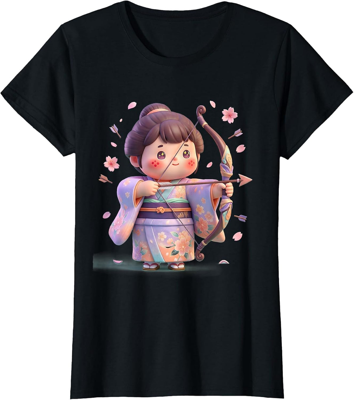 Traditional Japanese Archer Ceremonial Robes Design T-Shirt - Black