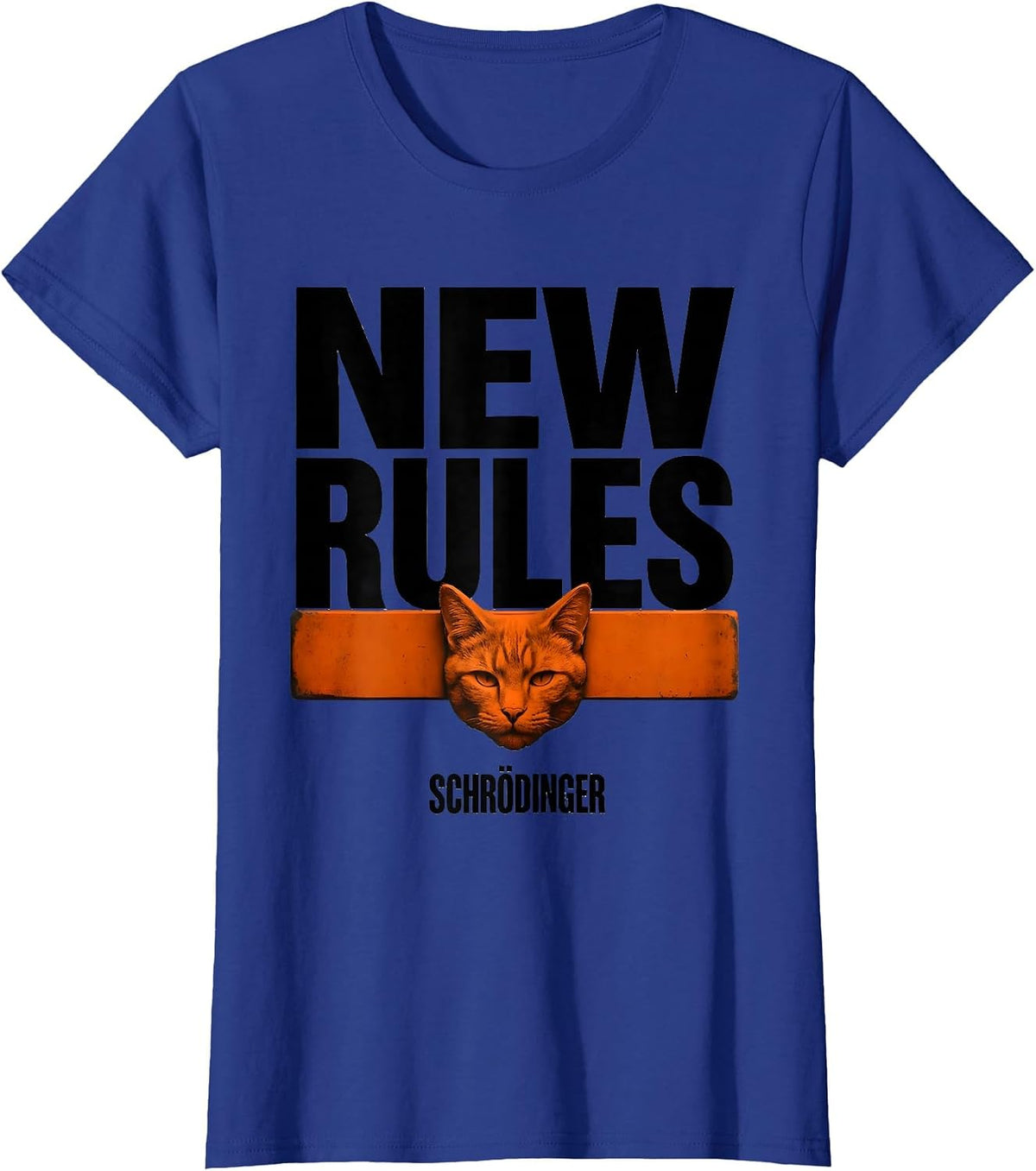 Women's New Rules Schrödinger Brutalist Quantum Physics Humor T-Shirt - Royal Blue