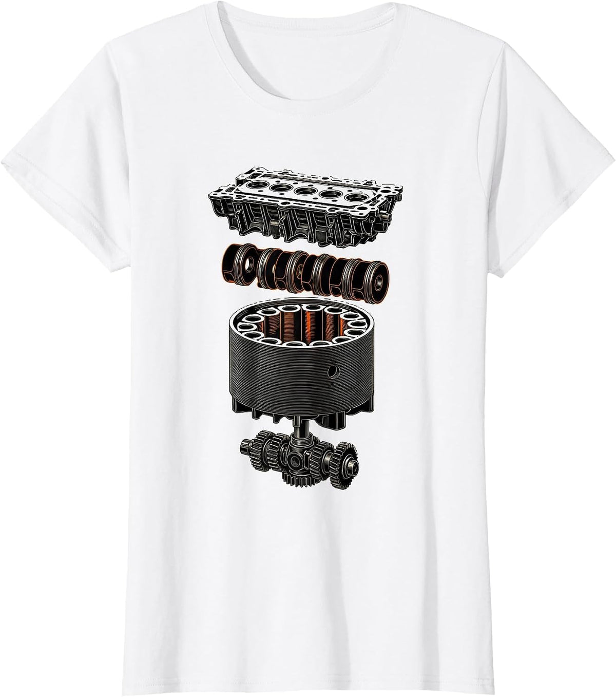 Women's Exploded Engine Blocks Mechanic Car Humor Auto Enthusiast T-Shirt - White