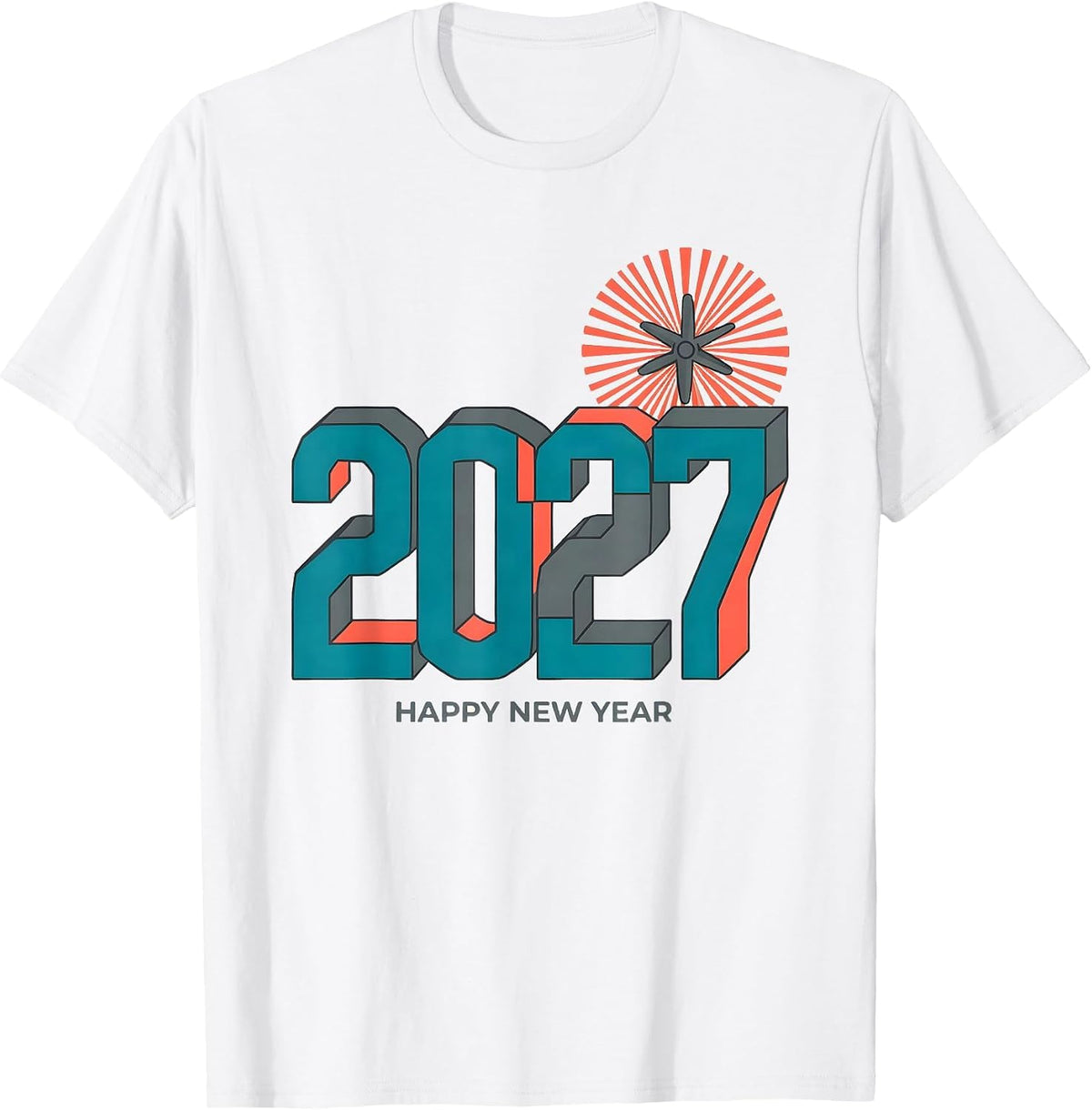 Men's Happy New Year 2027 Flat Vector Party Host Family Matching T-Shirt - White
