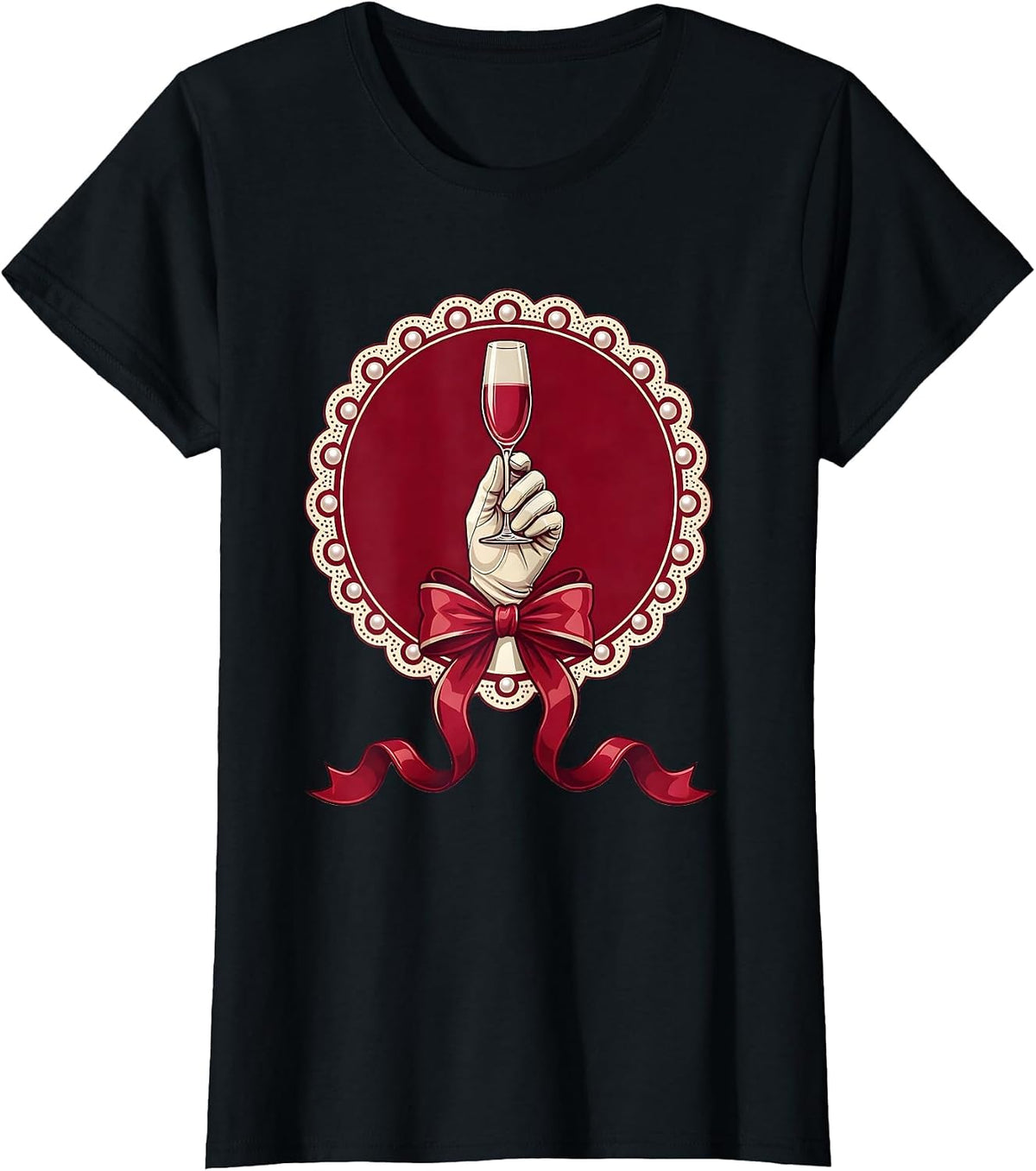 Elegant Gloved Hand Champagne Flute Illustration T-Shirt - Black