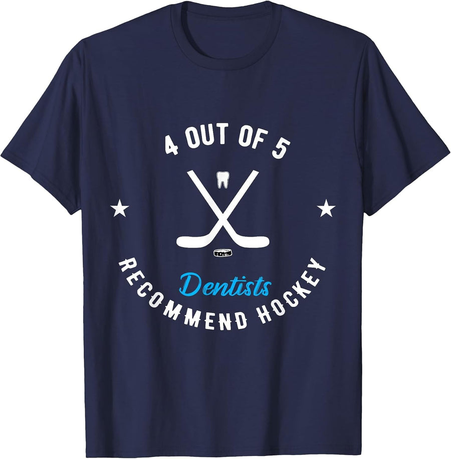 4 Out of 5 Dentists Recommend Hockey Funny Ice Hockey Saying T-Shirt - Navy Blue