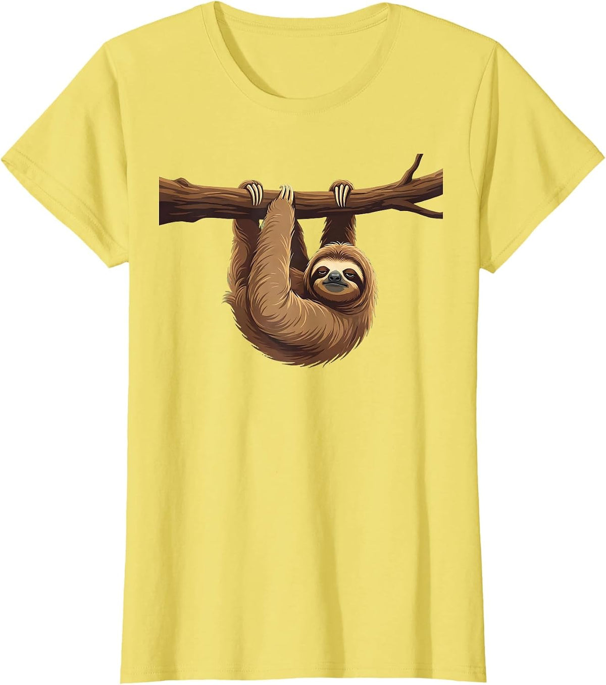Unimpressed Sloth Hanging From a Branch T-Shirt - Lemon Yellow
