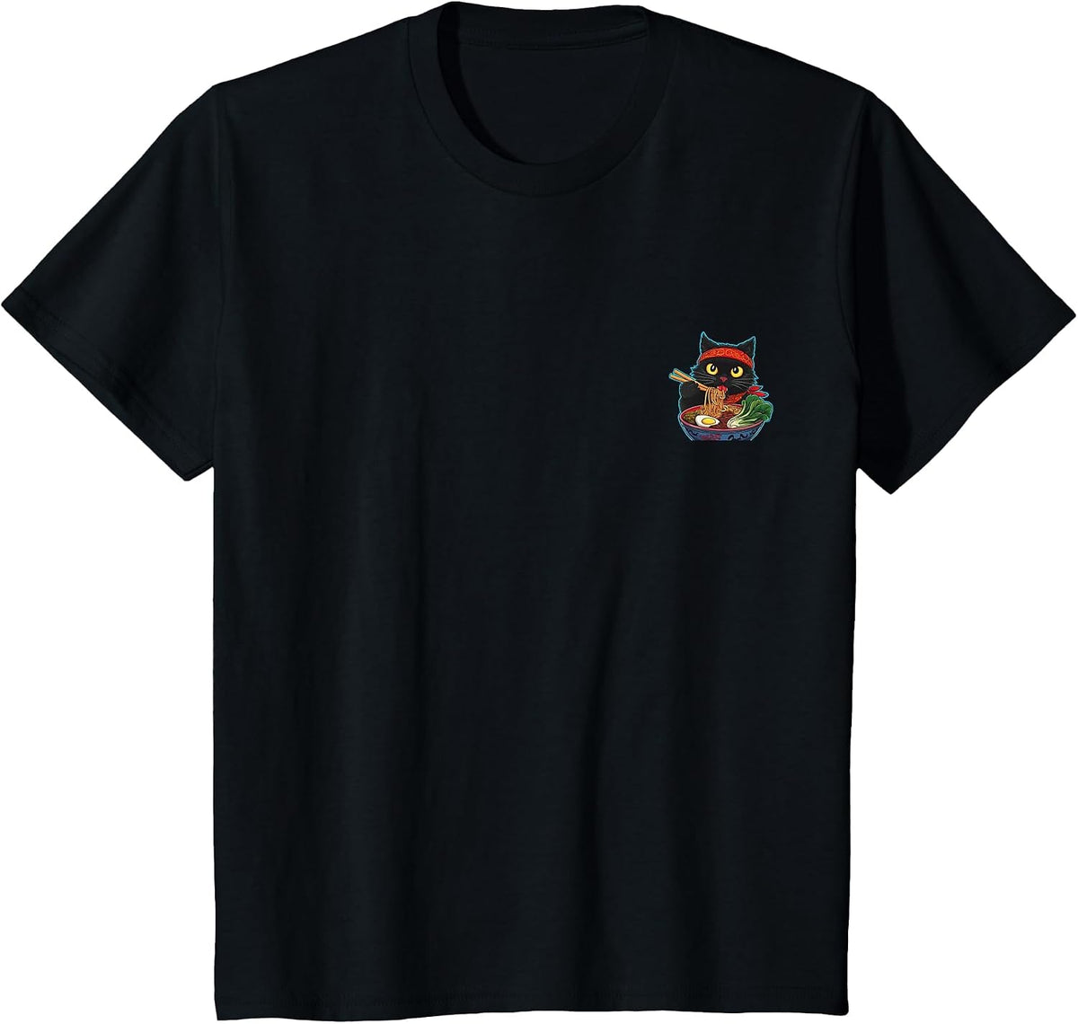 Cat Ramen Noodle Japanese Manga Cat T-Shirt - Black