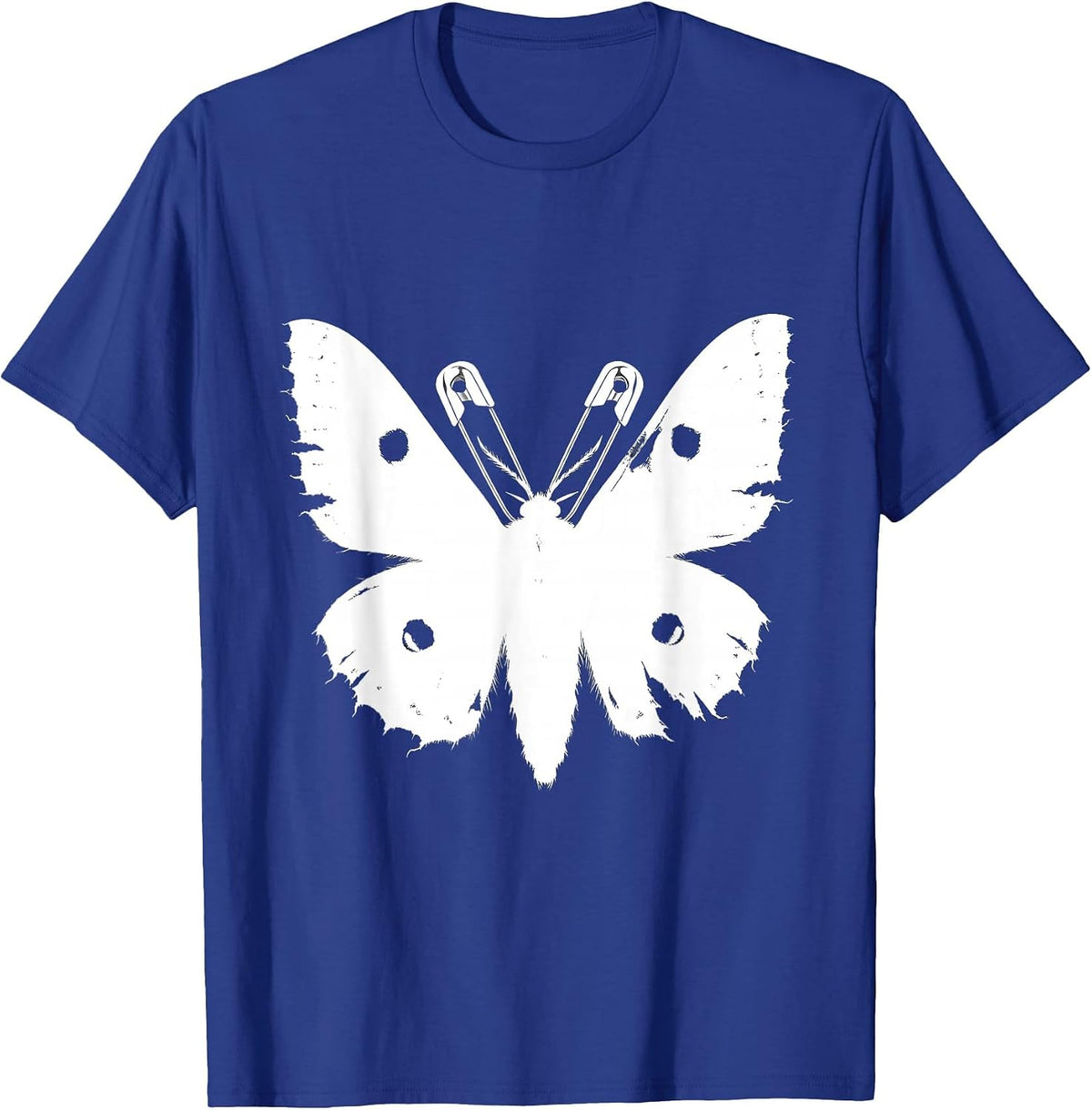 Punk Moth Safety Pin Antennae Dark Wings Design T-Shirt - Royal Blue