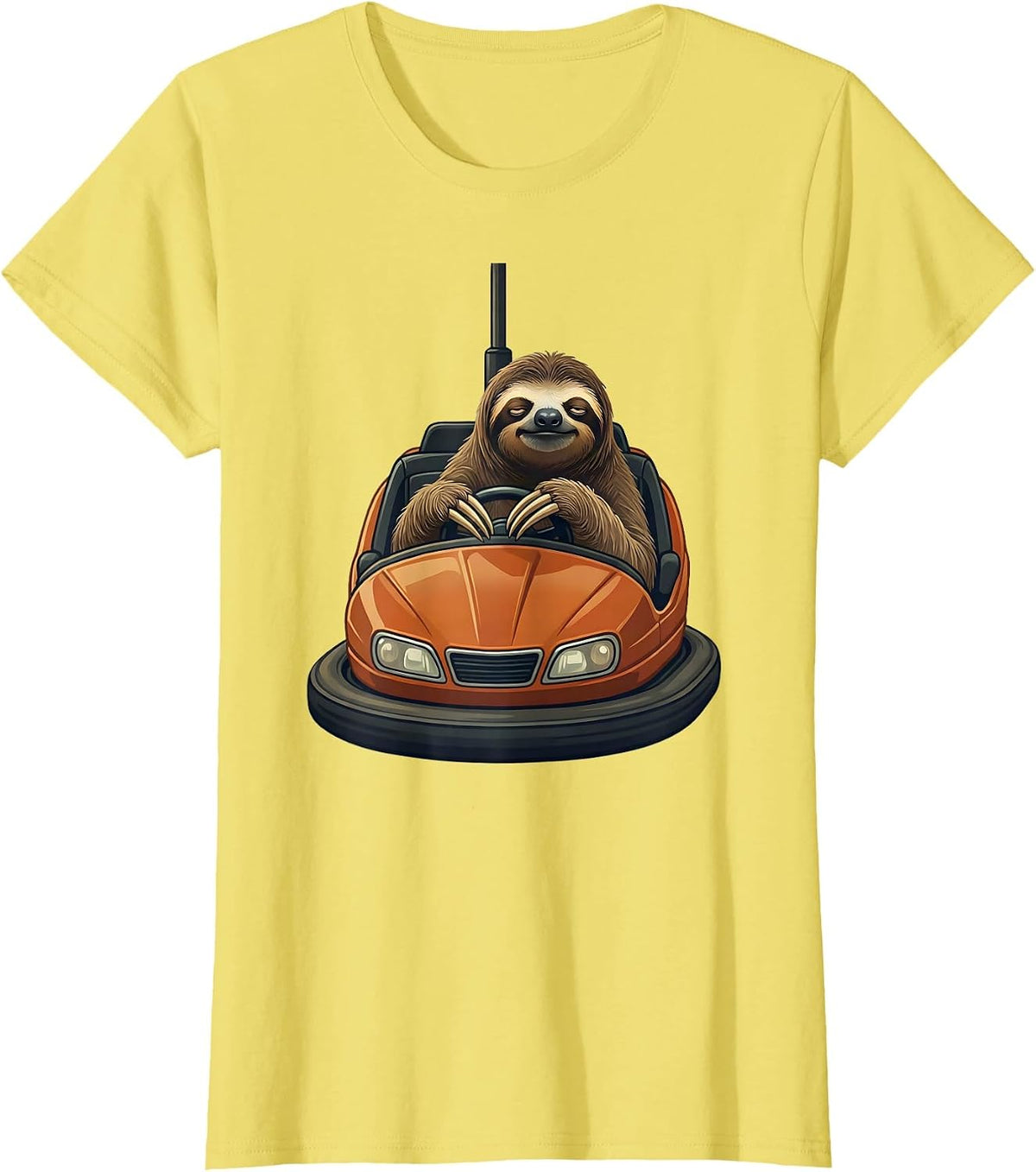 Women's Sleepy Sloth Bumper Car Funny Animal Design T-Shirt - Lemon Yellow