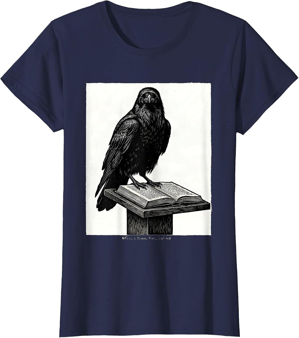 Women's Offered A Second Word Declined Gothic Edgar Allan Poe Raven T-Shirt - Navy Blue