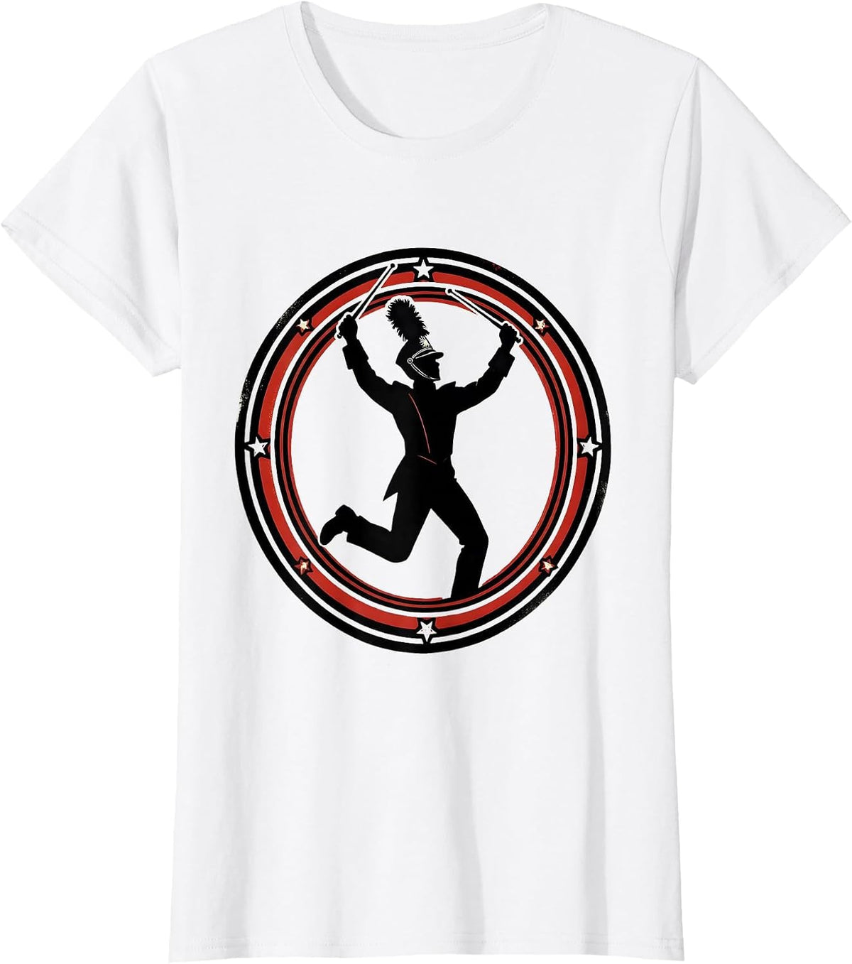 Women's Drum Major Mom Bun Silhouette Band Mom Gift T-Shirt - White