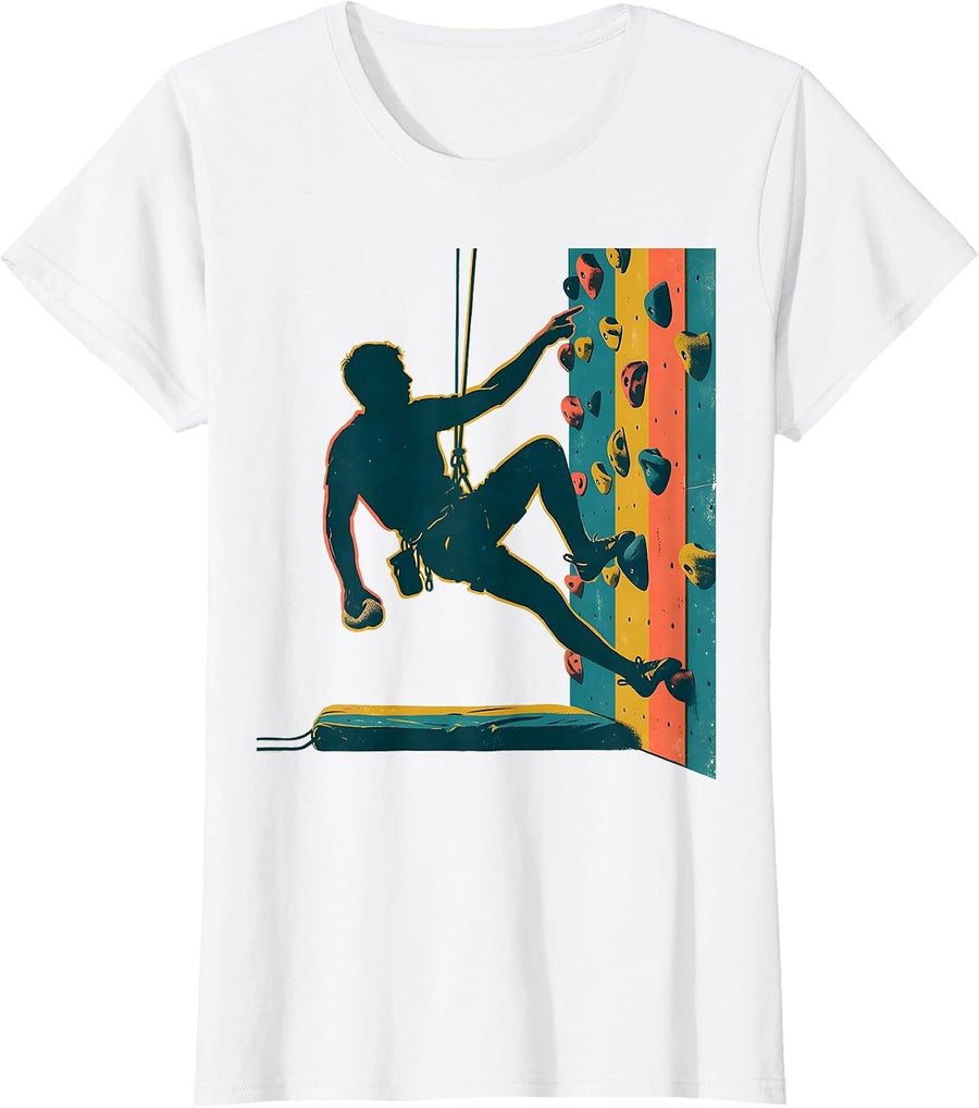 Wide-Stance Climber Bouldering Humor Gift T-Shirt - White