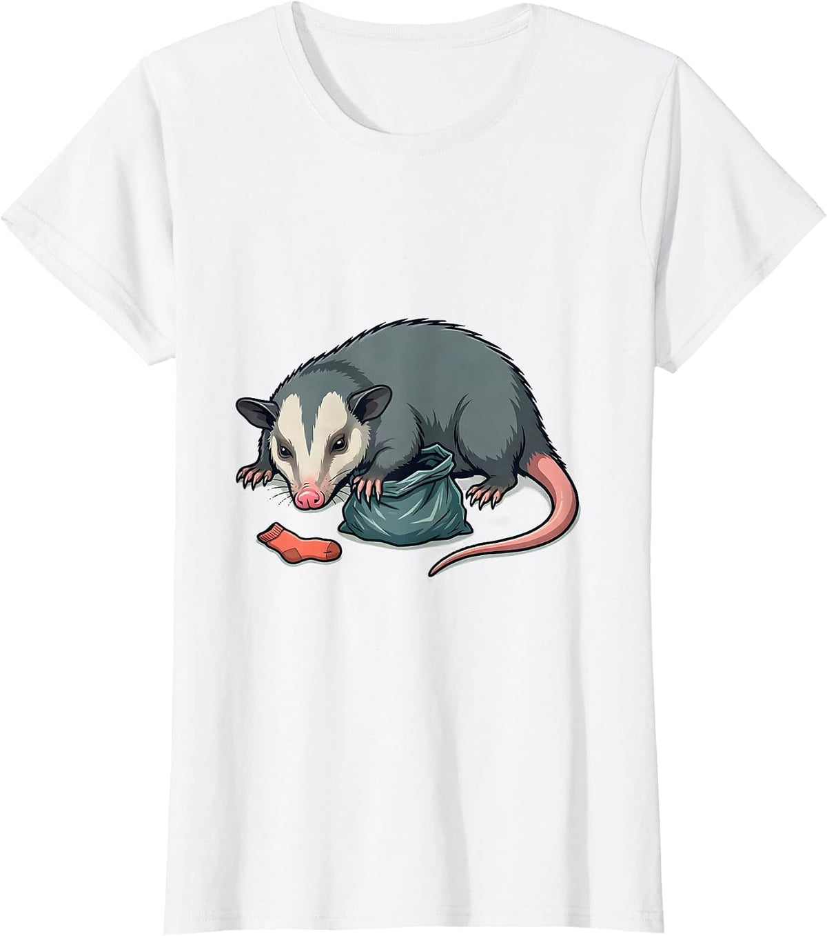Women's Oversized Opossum Fake Death Trash Bag Deadpan Humor T-Shirt - White
