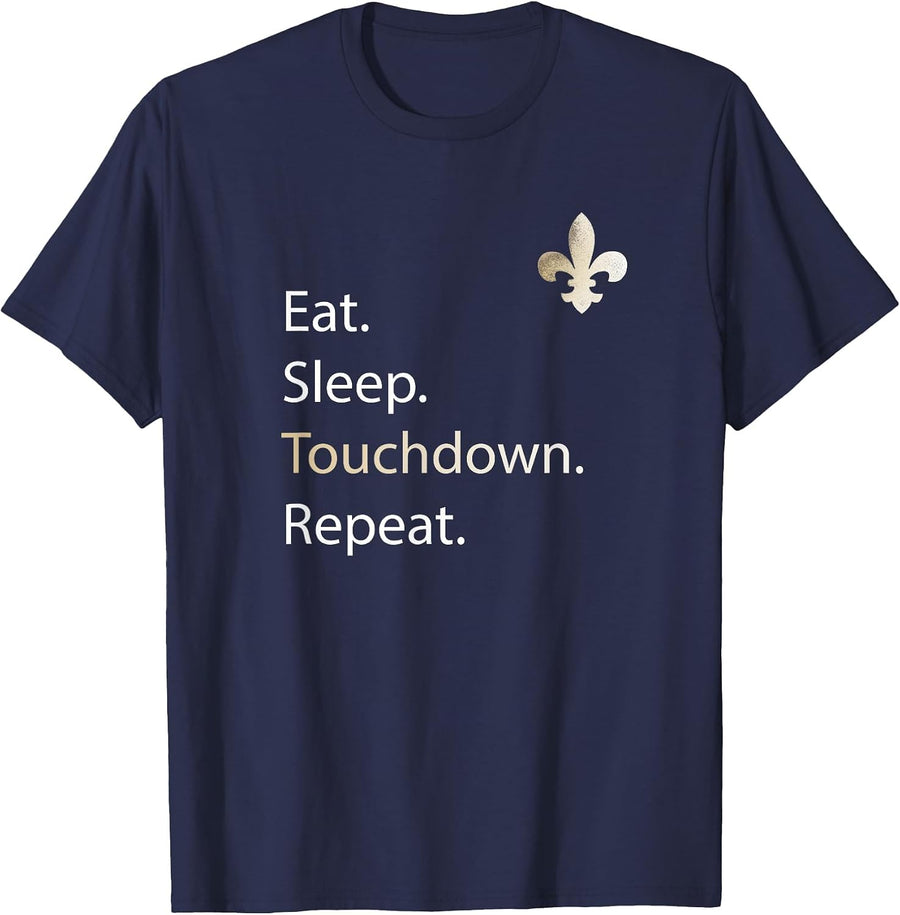 New Orleans Tees: Eat Sleep Repeat T-Shirt Merchandise T-Shirt - Navy Blue