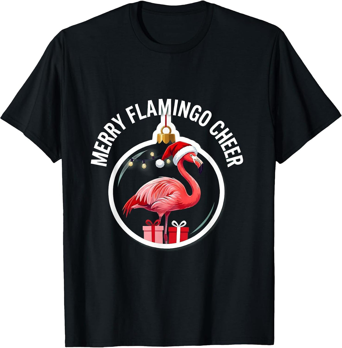 Men's Merry Flamingo Cheer Funny Flamingo Christmas in July T-Shirt - Black