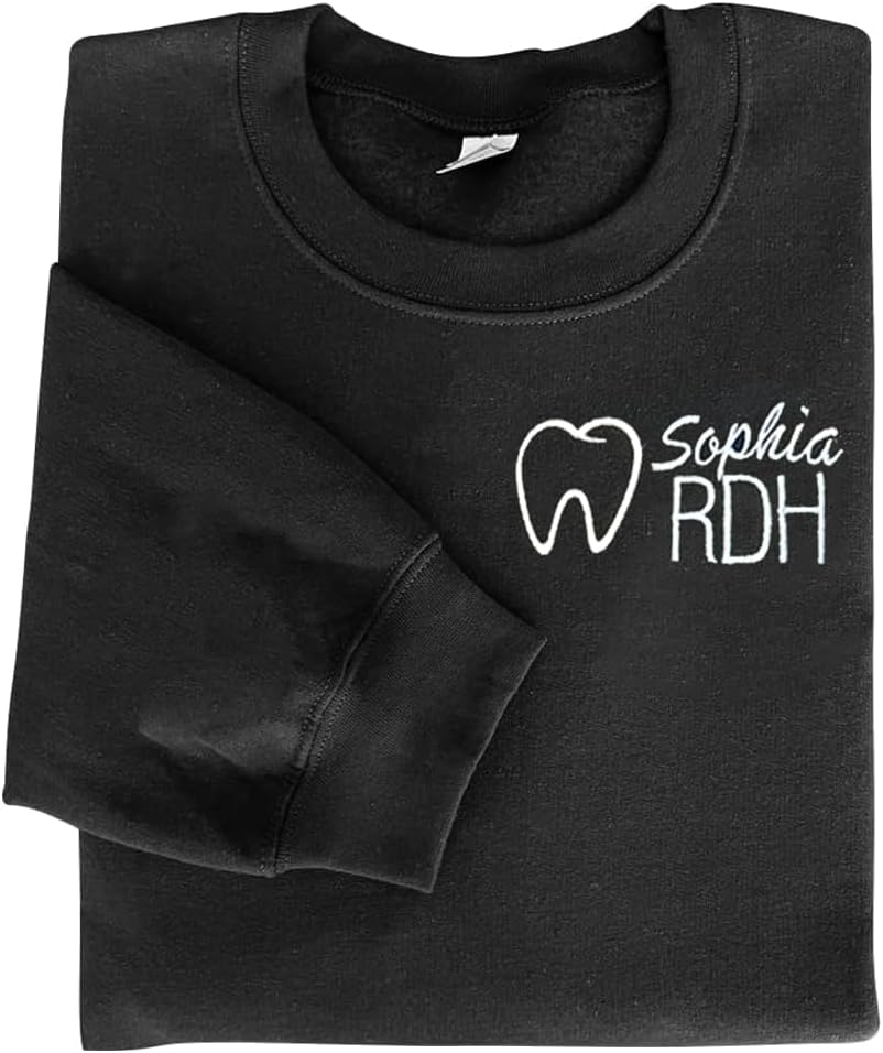 Personalized Tooth Embroidered Dental Hygienist Assistant Sweatshirt - Design 2