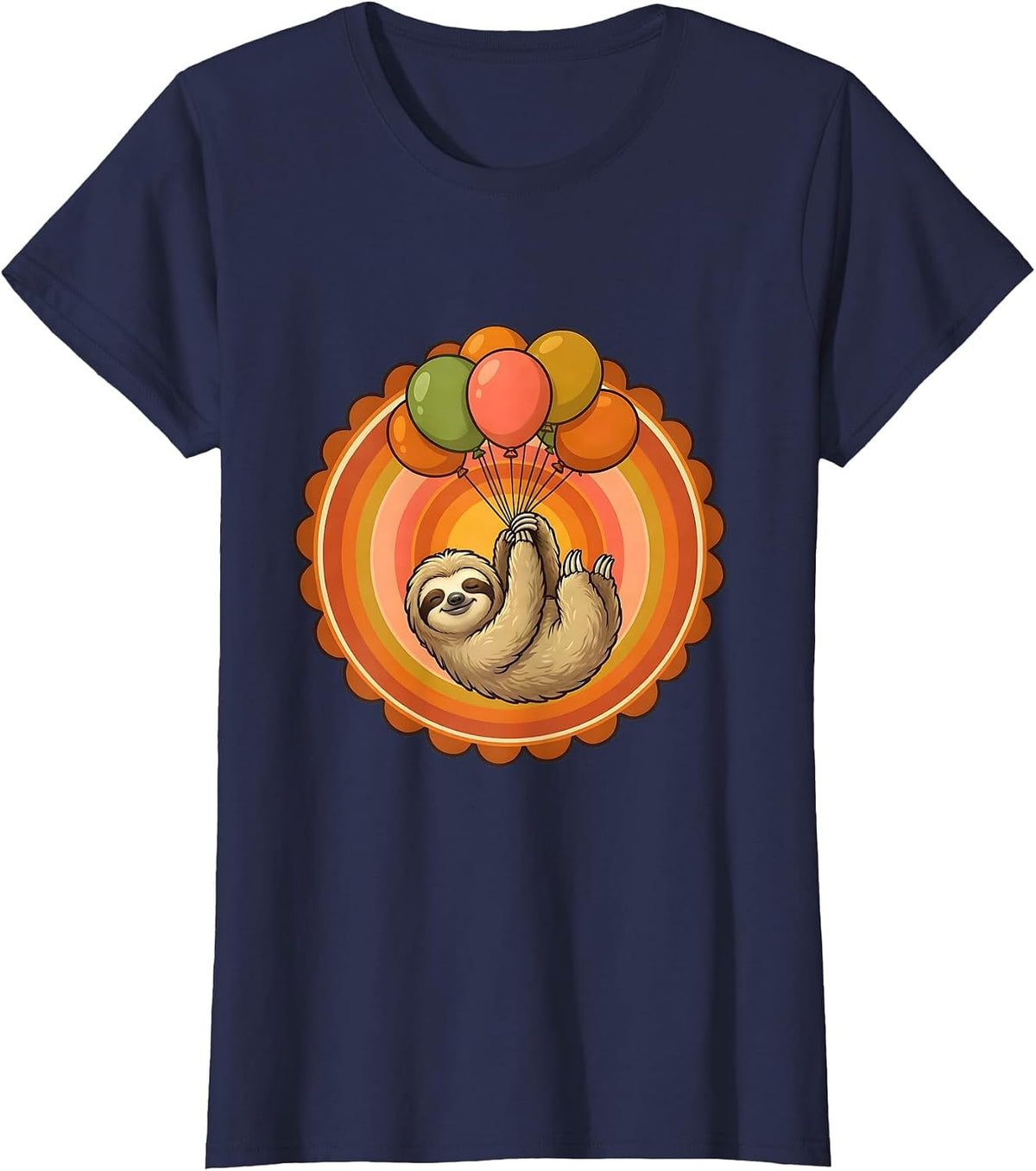 Women's Sloth Balloon Birthday Celebration Graphic Tee T-Shirt - Navy Blue