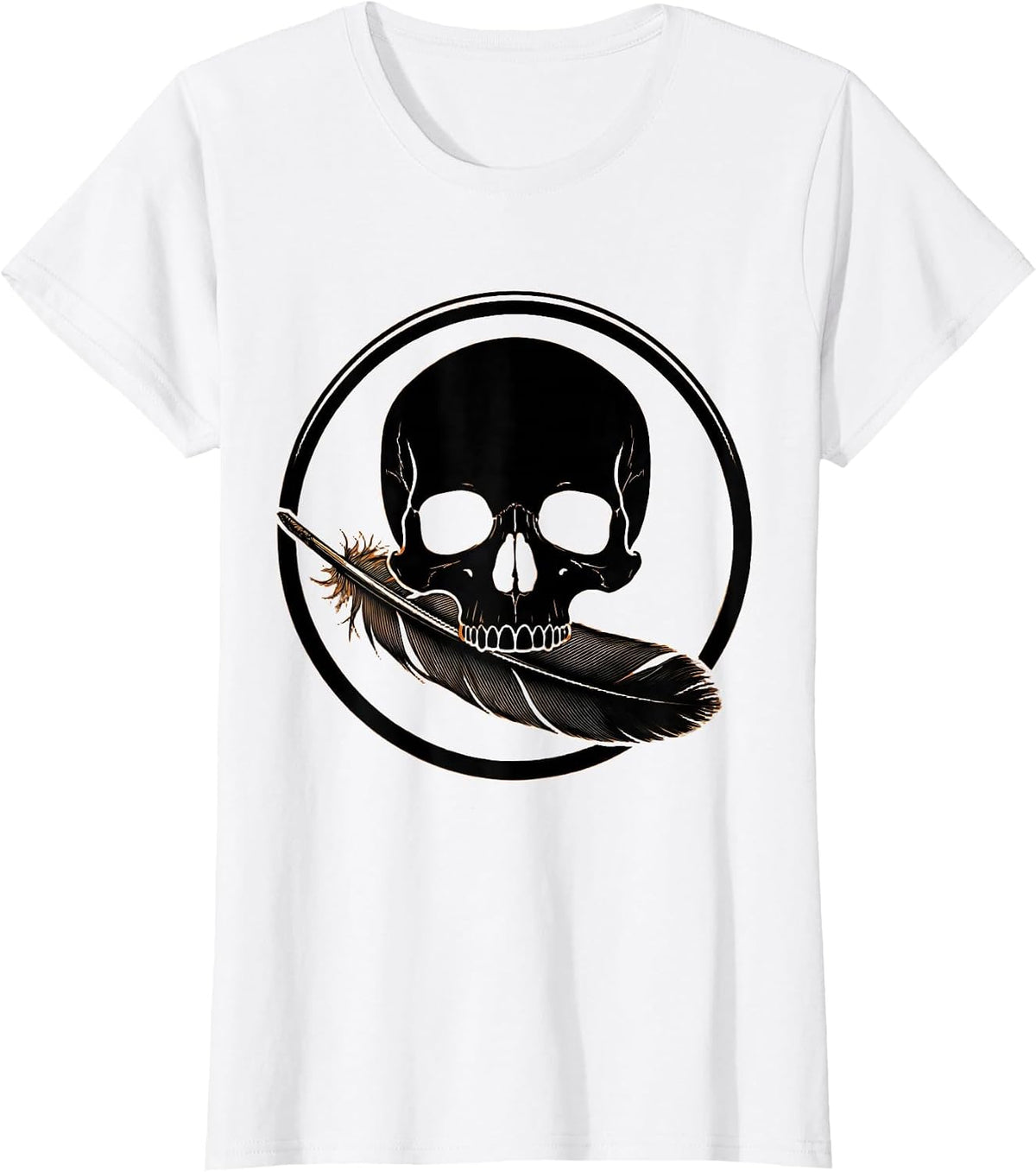 Duck Camo Skull with Mallard Feather Graphic T-Shirt - White
