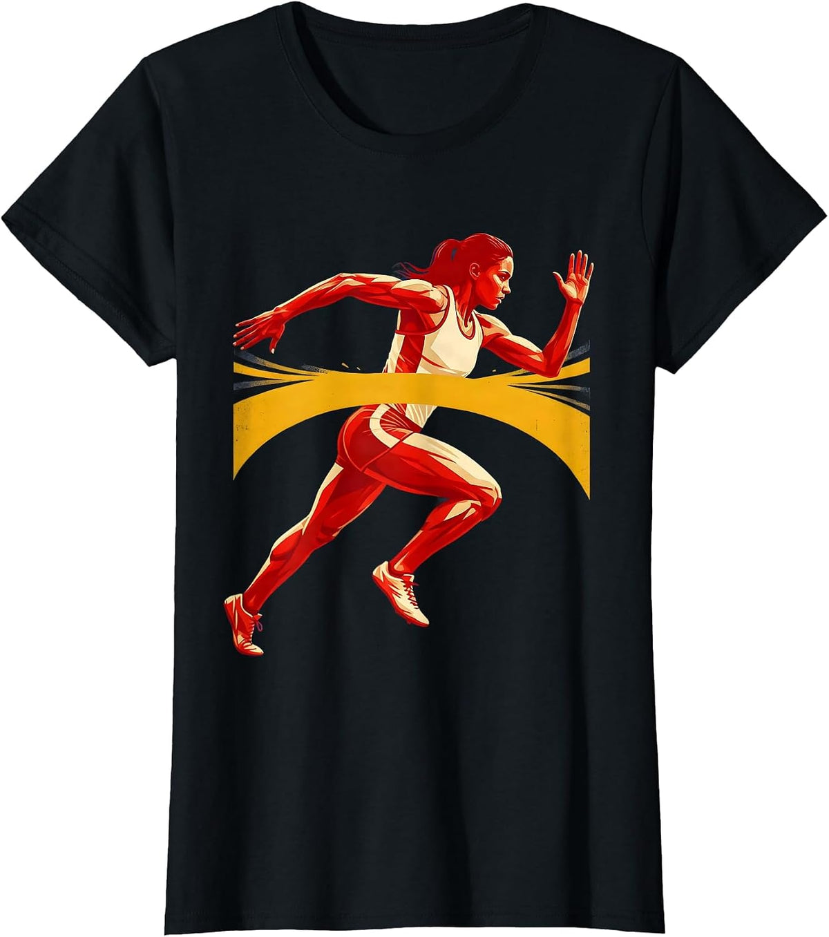 Women's Sprinter Breaking the Tape Track and Field Graphic T-Shirt - Black