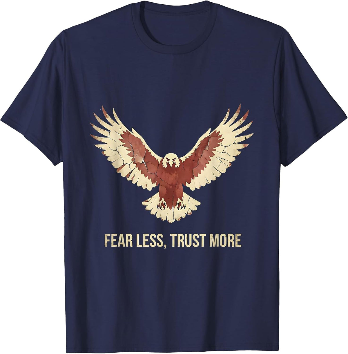 Fear Less Trust More Faith Over Fear Design T-Shirt - Navy Blue