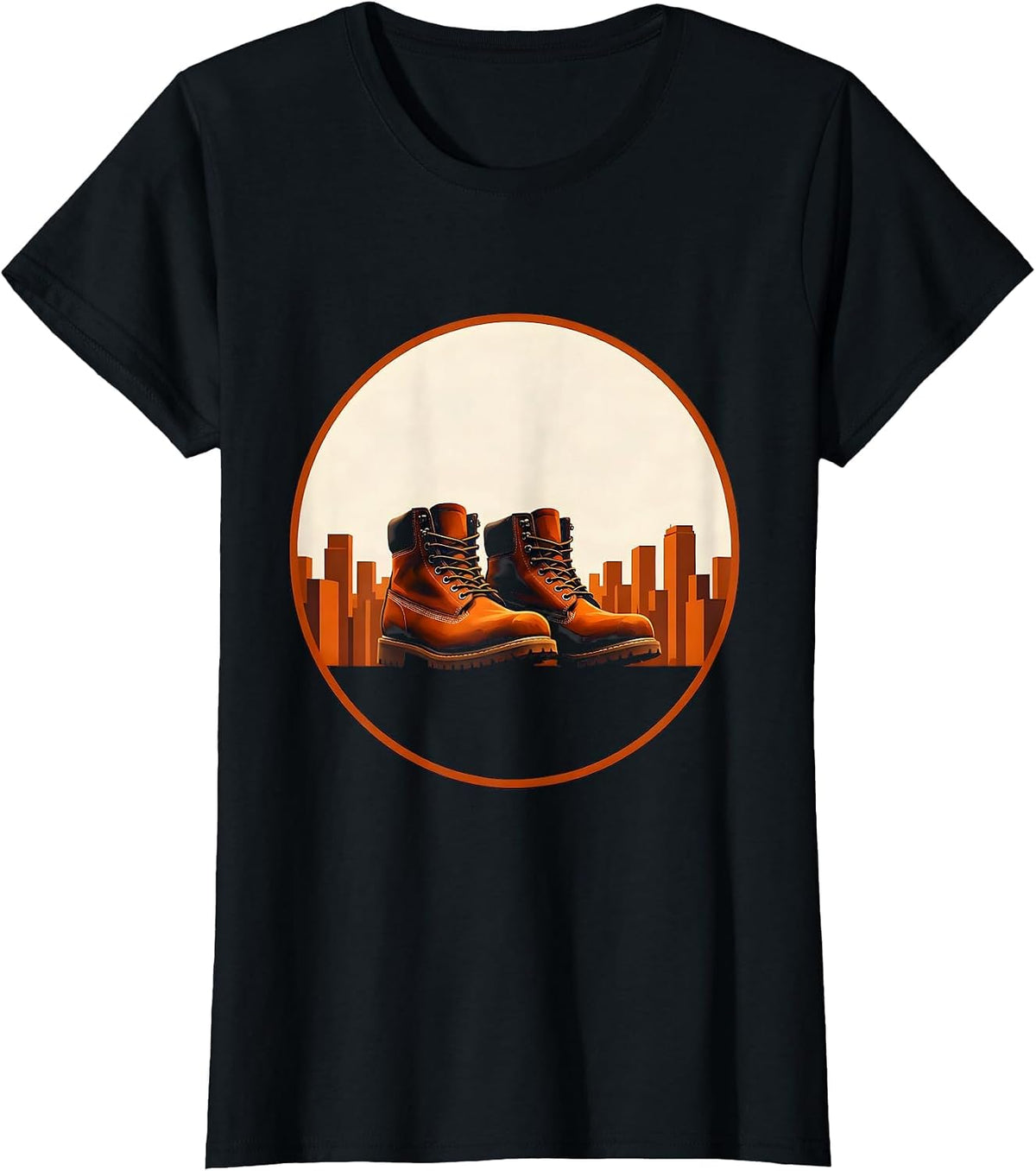 Labor Day Worker Boots City Skyline Illustration T-Shirt - Black