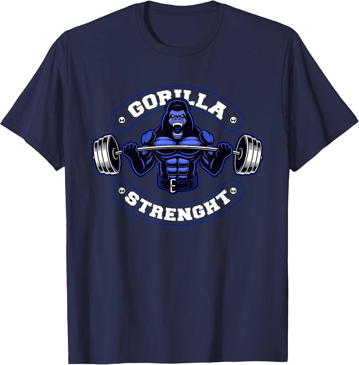 Gorilla Strength Workout Silver Back Monkey T-Shirt - Navy Blue
