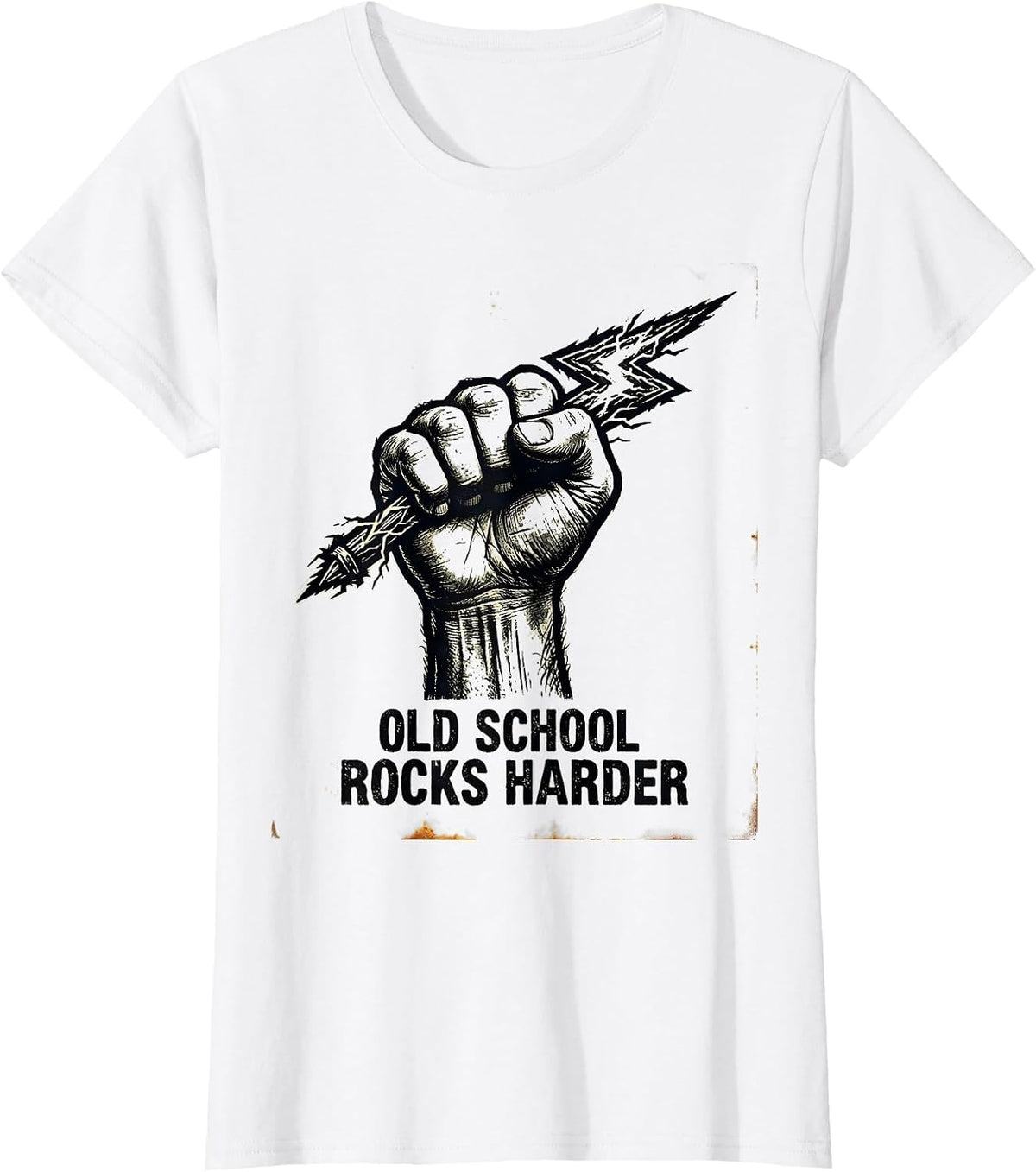 Old School Rocks Harder Classic Rock Band Design T-Shirt - White