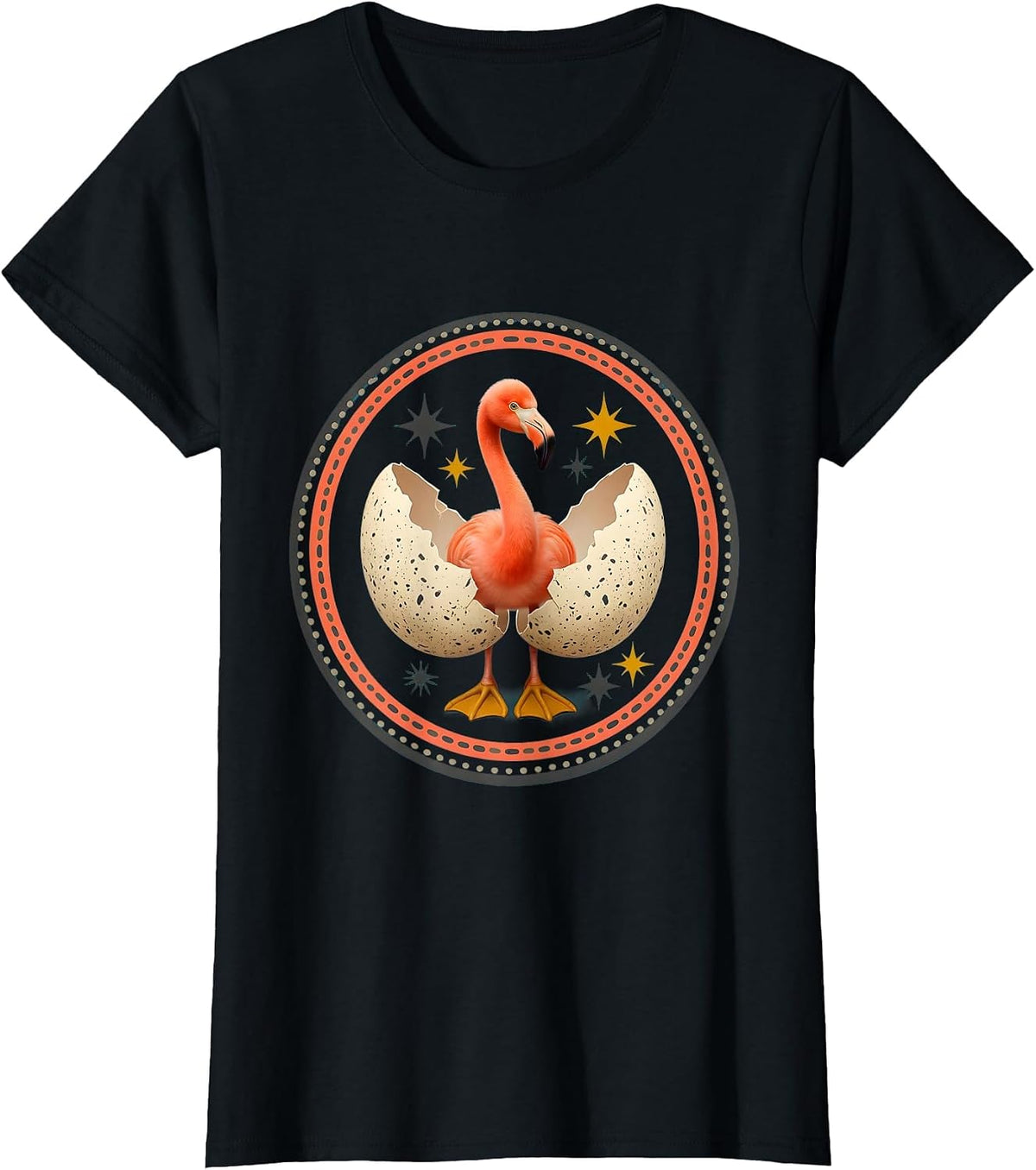 Baby Flamingo Hatching From Egg Graphic Design T-Shirt - Black