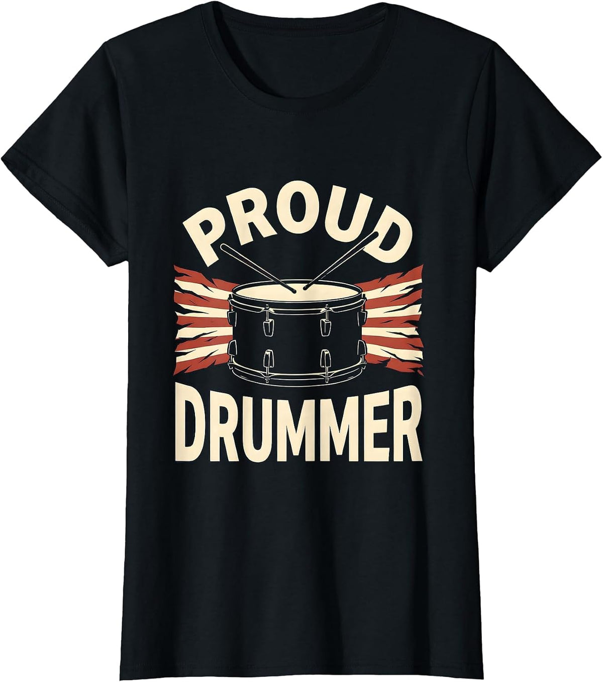 Proud Drummer Silhouette American Flag Patriotic Drummer T-Shirt - Black