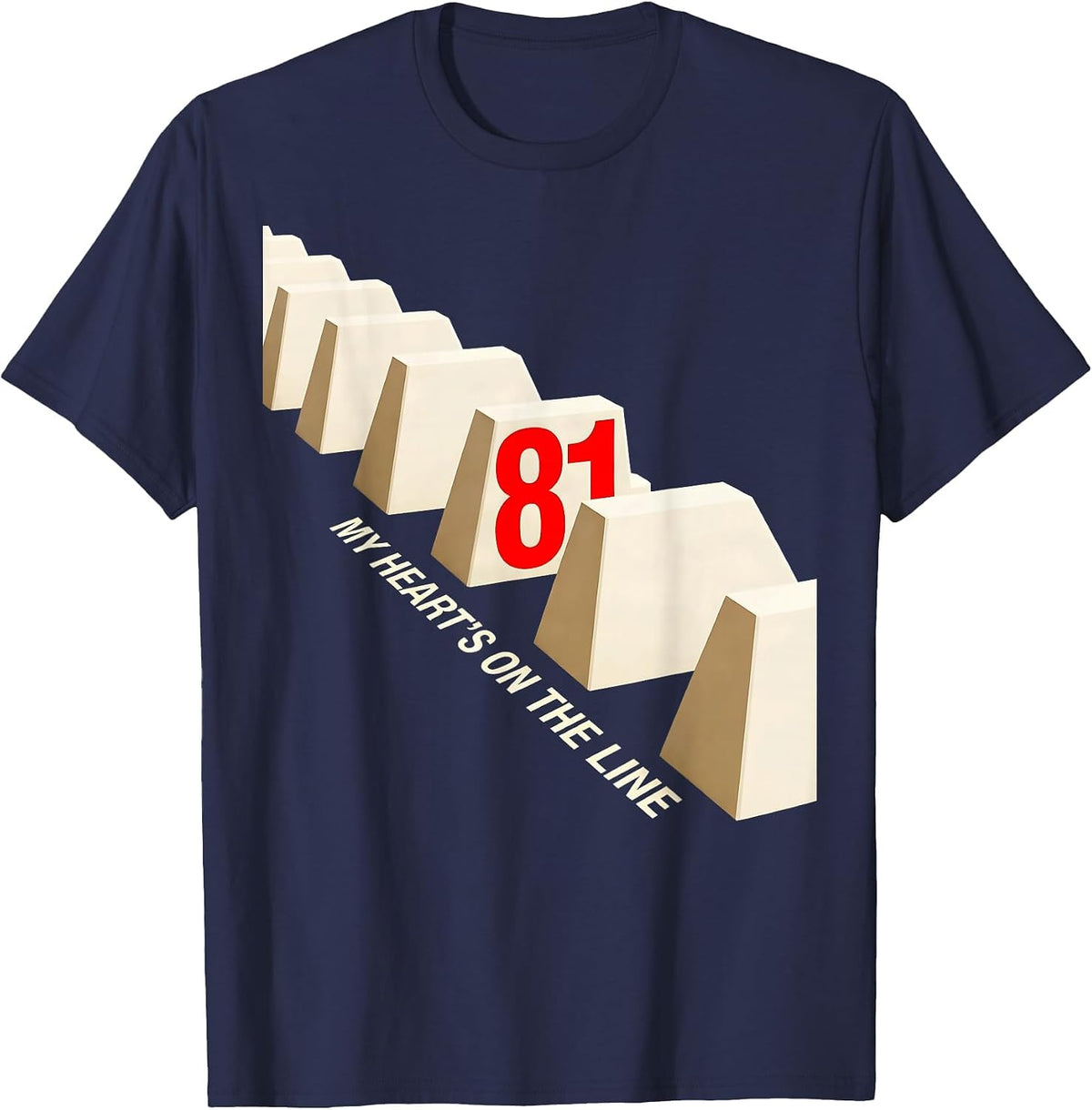 My Heart's On The Line 81 New Wave Football Lineman Mom T-Shirt - Navy Blue