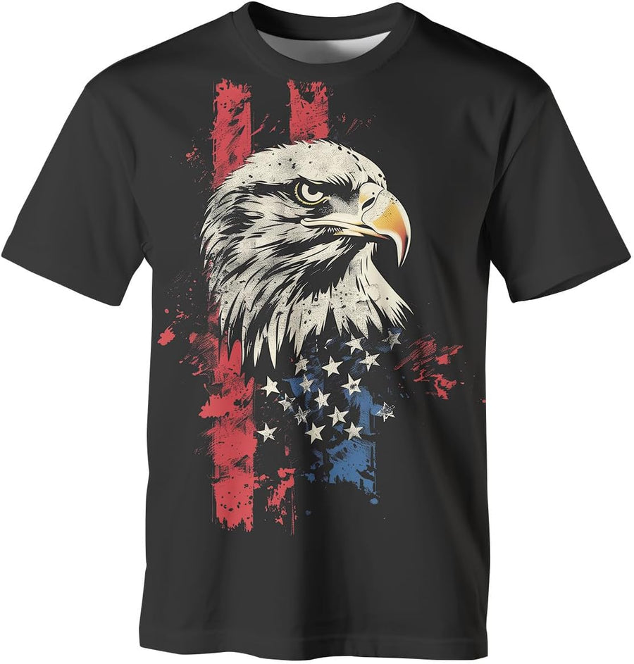 Mens Patriotic Bald Eagle T-Shirt Vintage USA Flag Graphic Tee Shirt - Eagle Shirt Black3